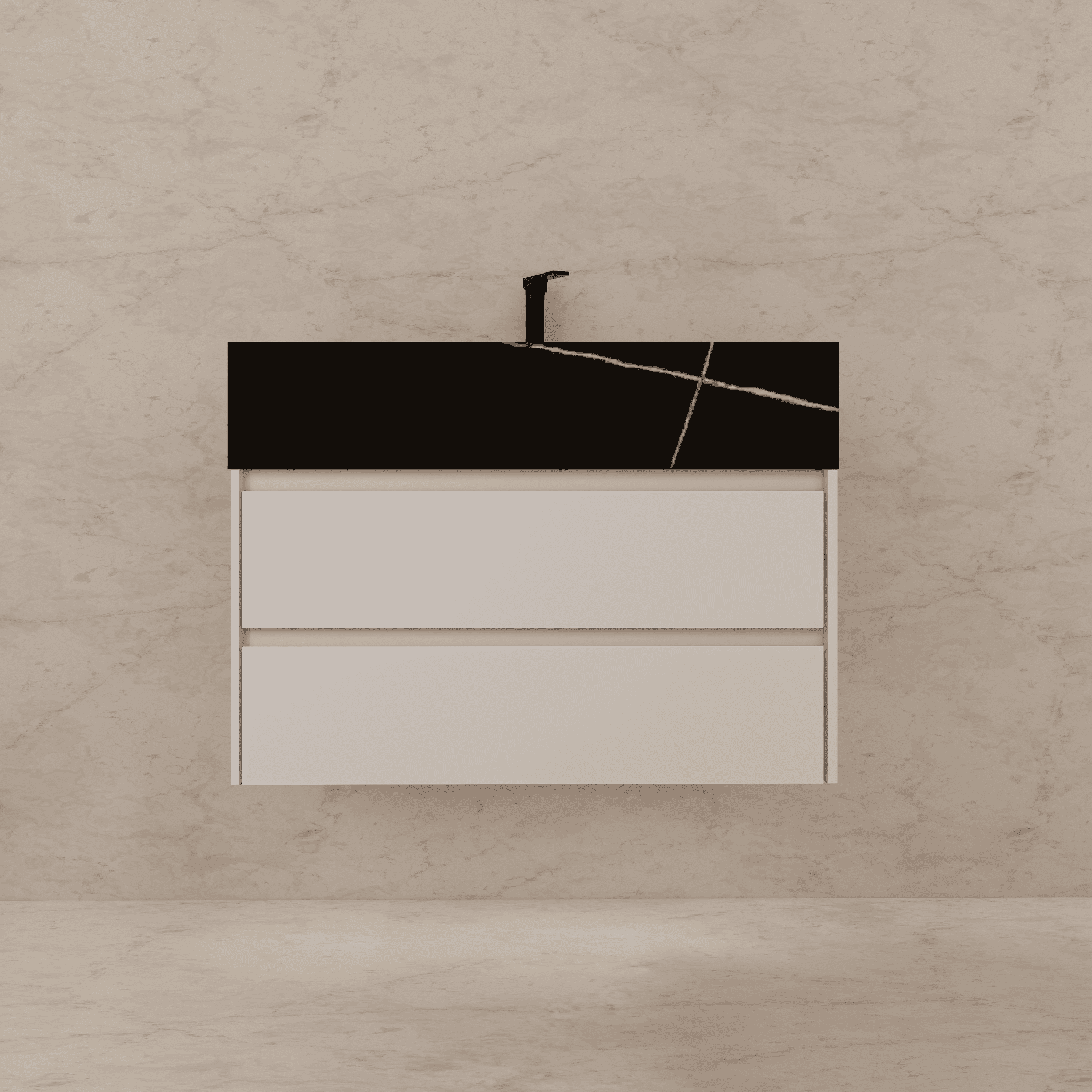 32", 36", 40" Sintered Stone Top with Light Oak Floating Bathroom Vanity - VanityBlack Marquina Gold Veins