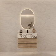 32", 36", 40" Sintered Stone Top with Light Oak Floating Bathroom Vanity - VanityCalacatta Black
