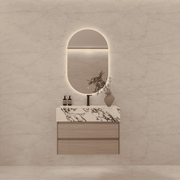 32", 36", 40" Sintered Stone Top with Light Oak Floating Bathroom Vanity - VanityCalacatta Black
