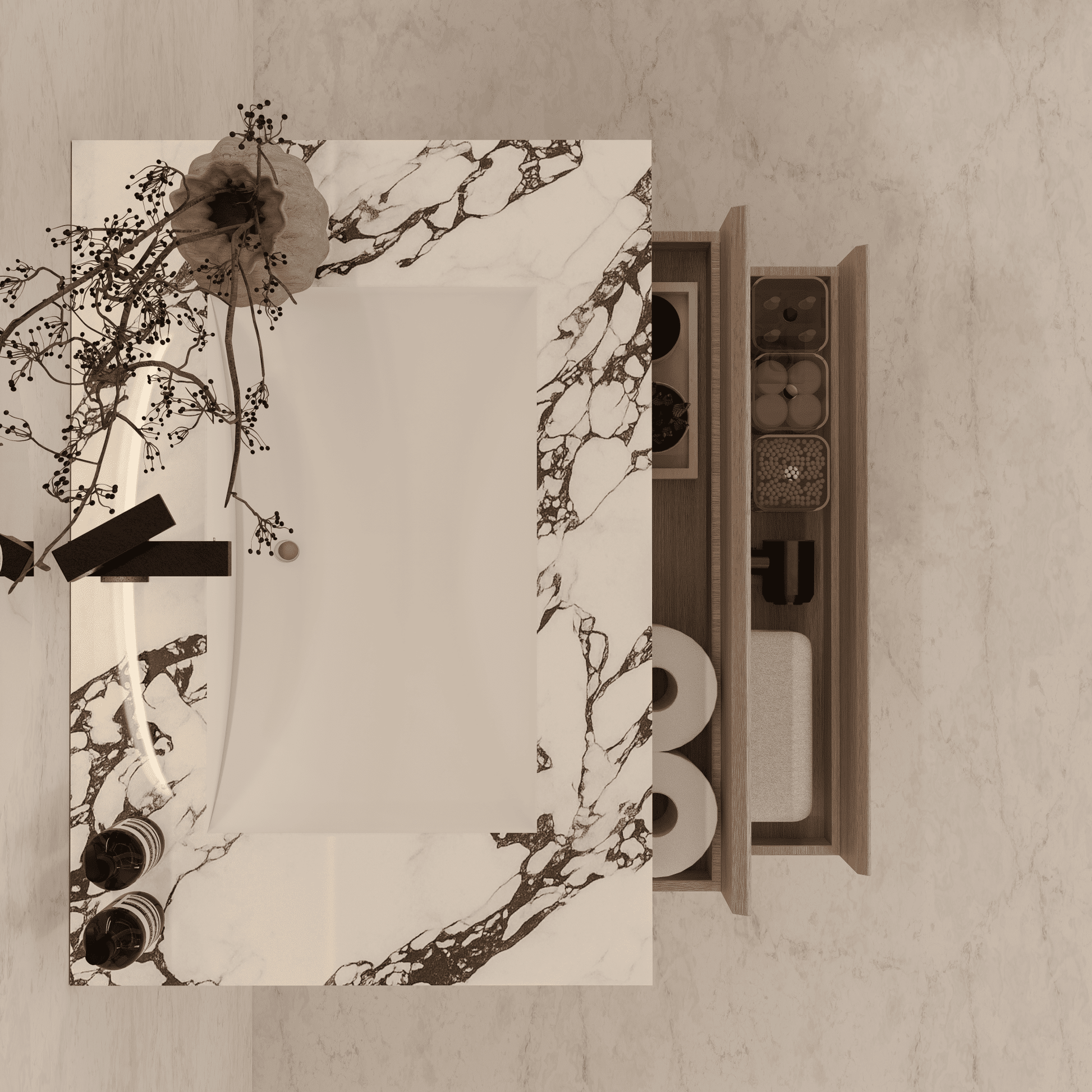 32", 36", 40" Sintered Stone Top with Light Oak Floating Bathroom Vanity - VanityCalacatta Black