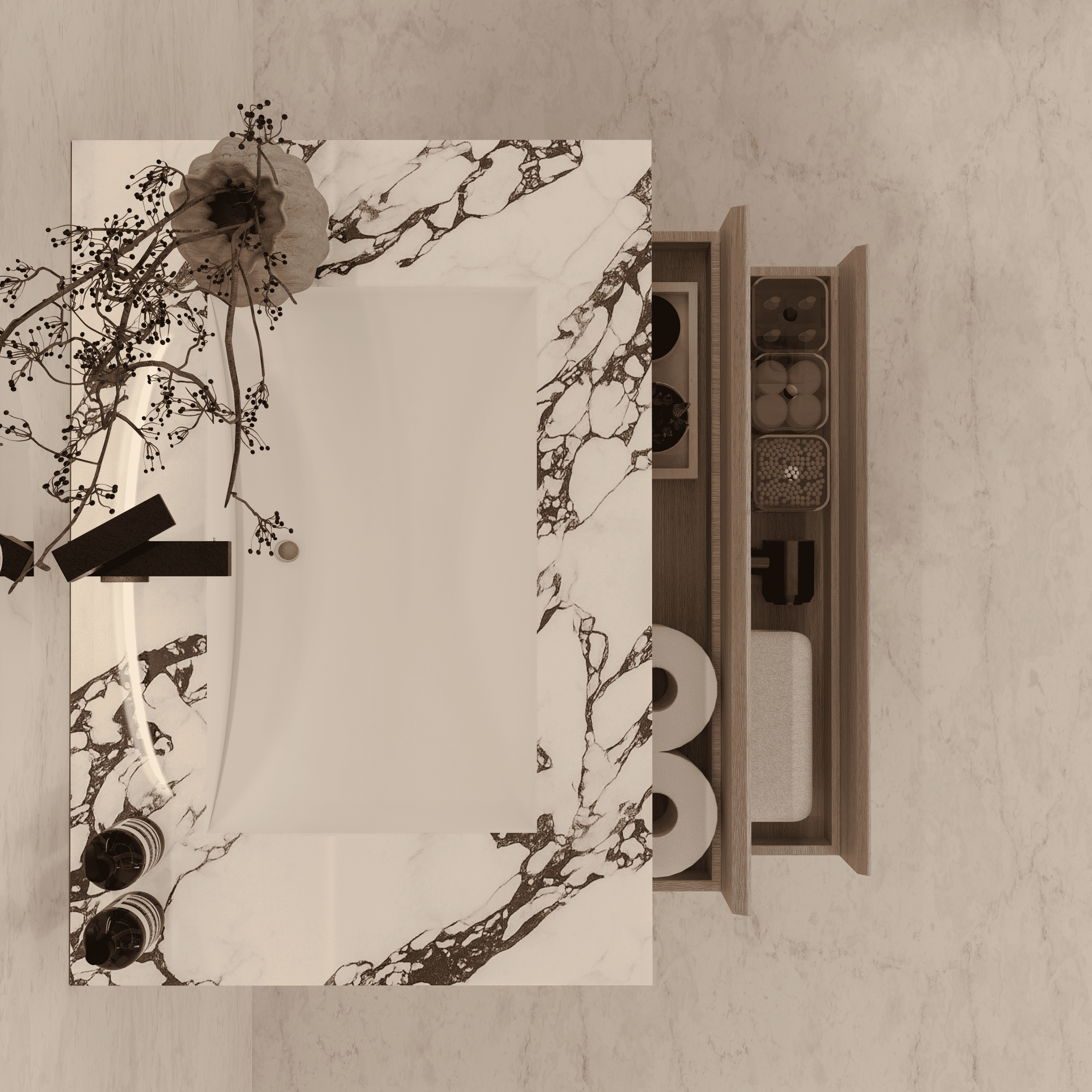 32", 36", 40" Sintered Stone Top with Light Oak Floating Bathroom Vanity - VanityCalacatta Black