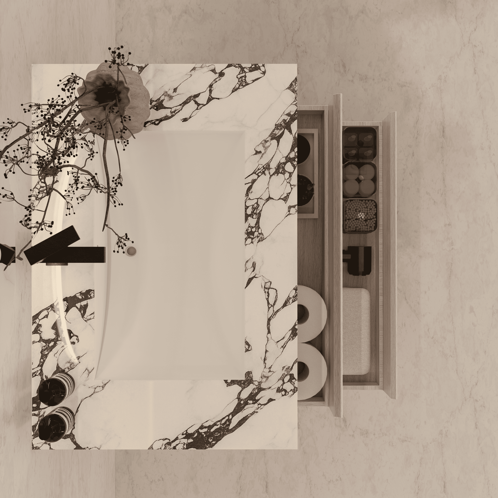 32", 36", 40" Sintered Stone Top with Light Oak Floating Bathroom Vanity - VanityCalacatta Black