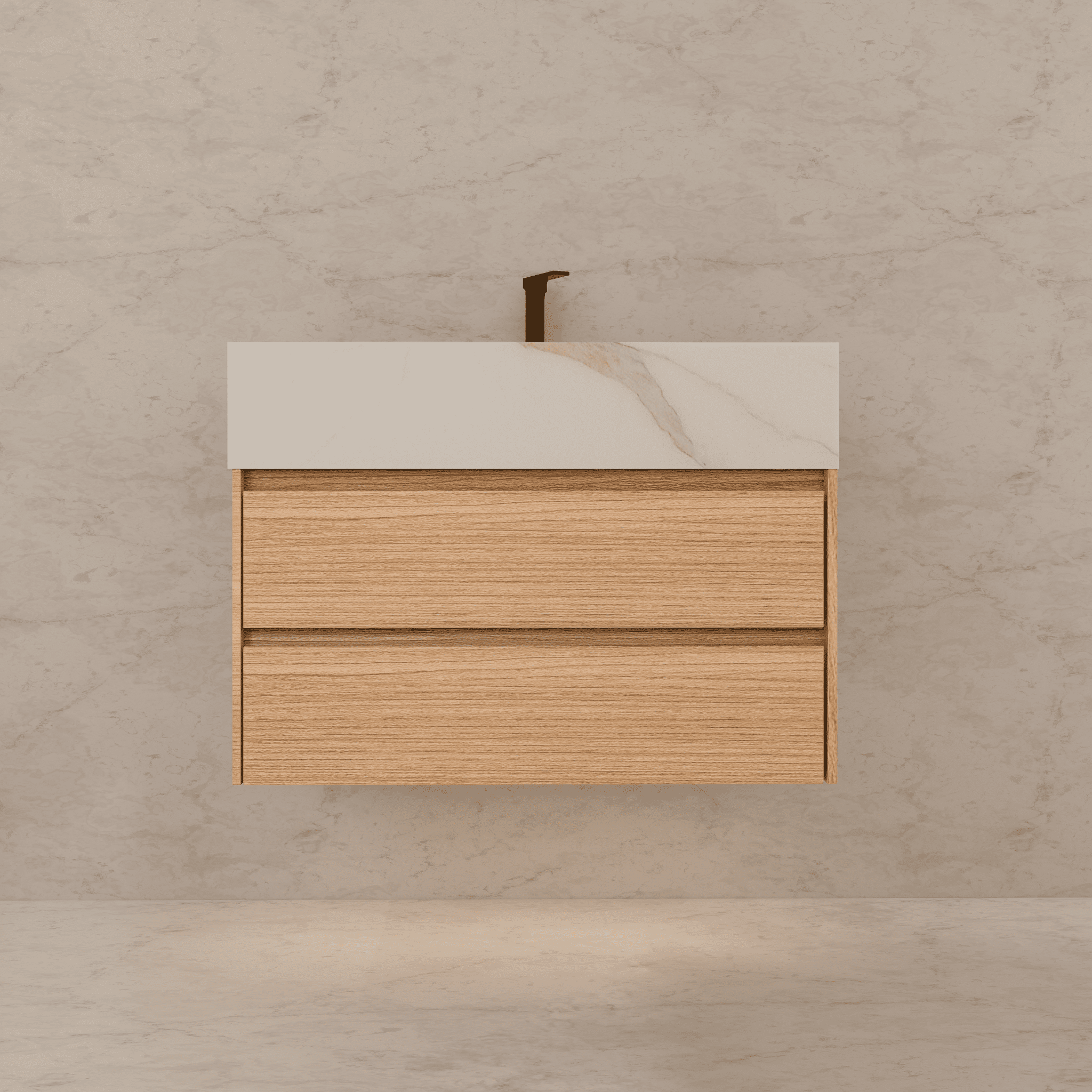 32", 36", 40" Sintered Stone Top with Light Oak Floating Bathroom Vanity - VanityCalacatta Gold