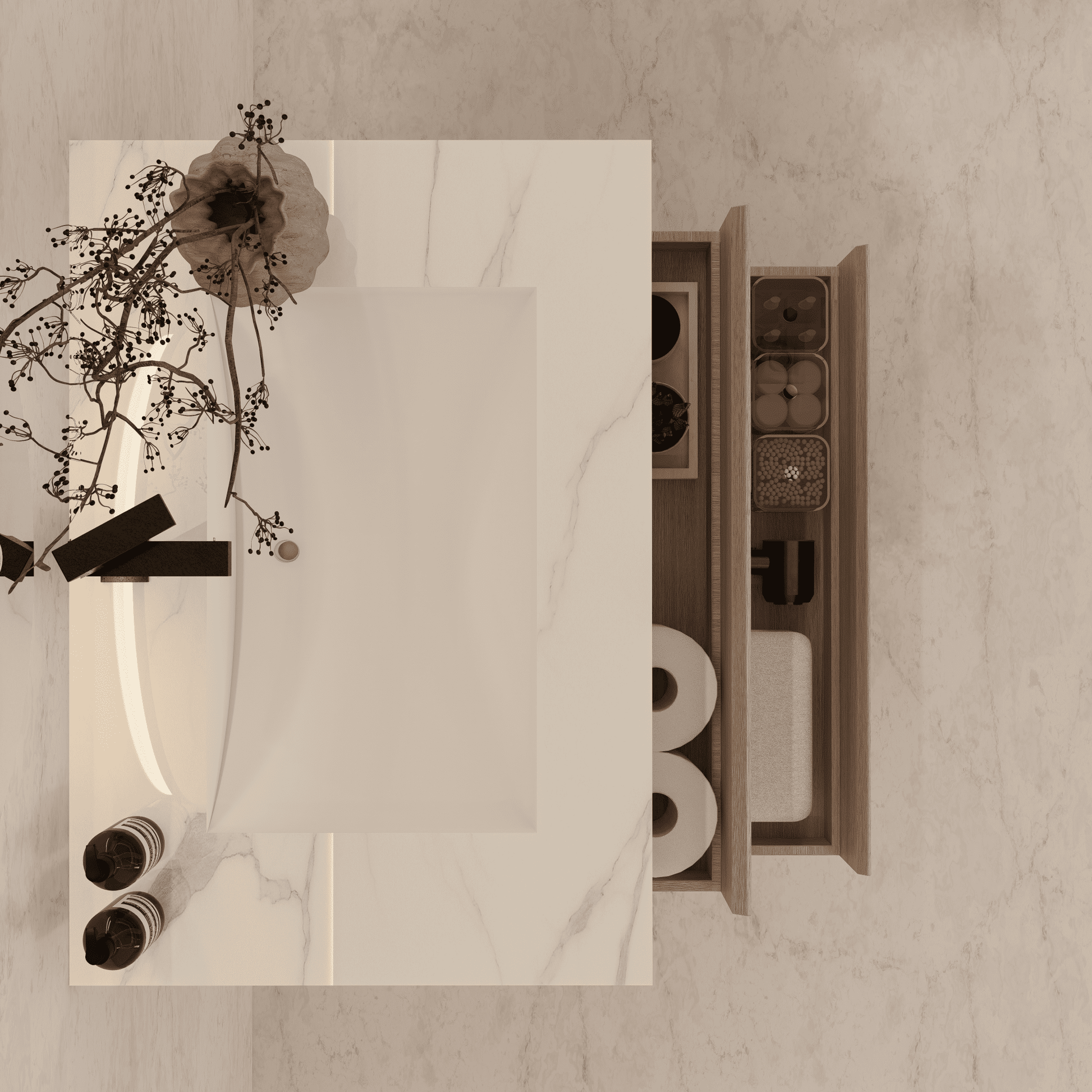 32", 36", 40" Sintered Stone Top with Light Oak Floating Bathroom Vanity - VanityCalacatta Gold