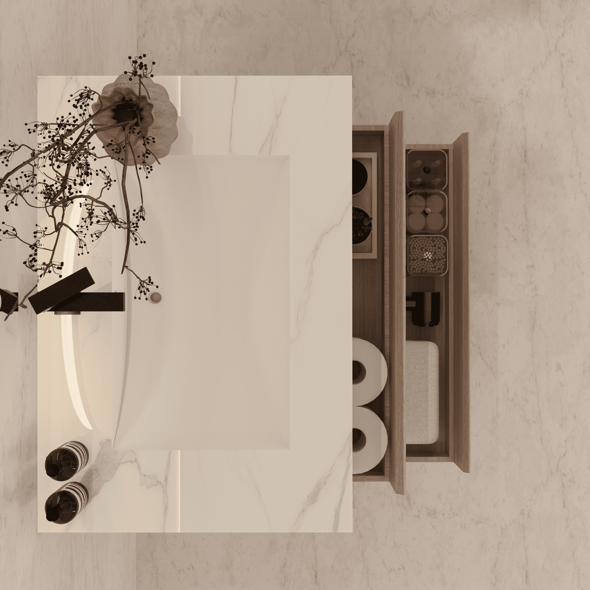 32", 36", 40" Sintered Stone Top with Light Oak Floating Bathroom Vanity - VanityCalacatta Gold