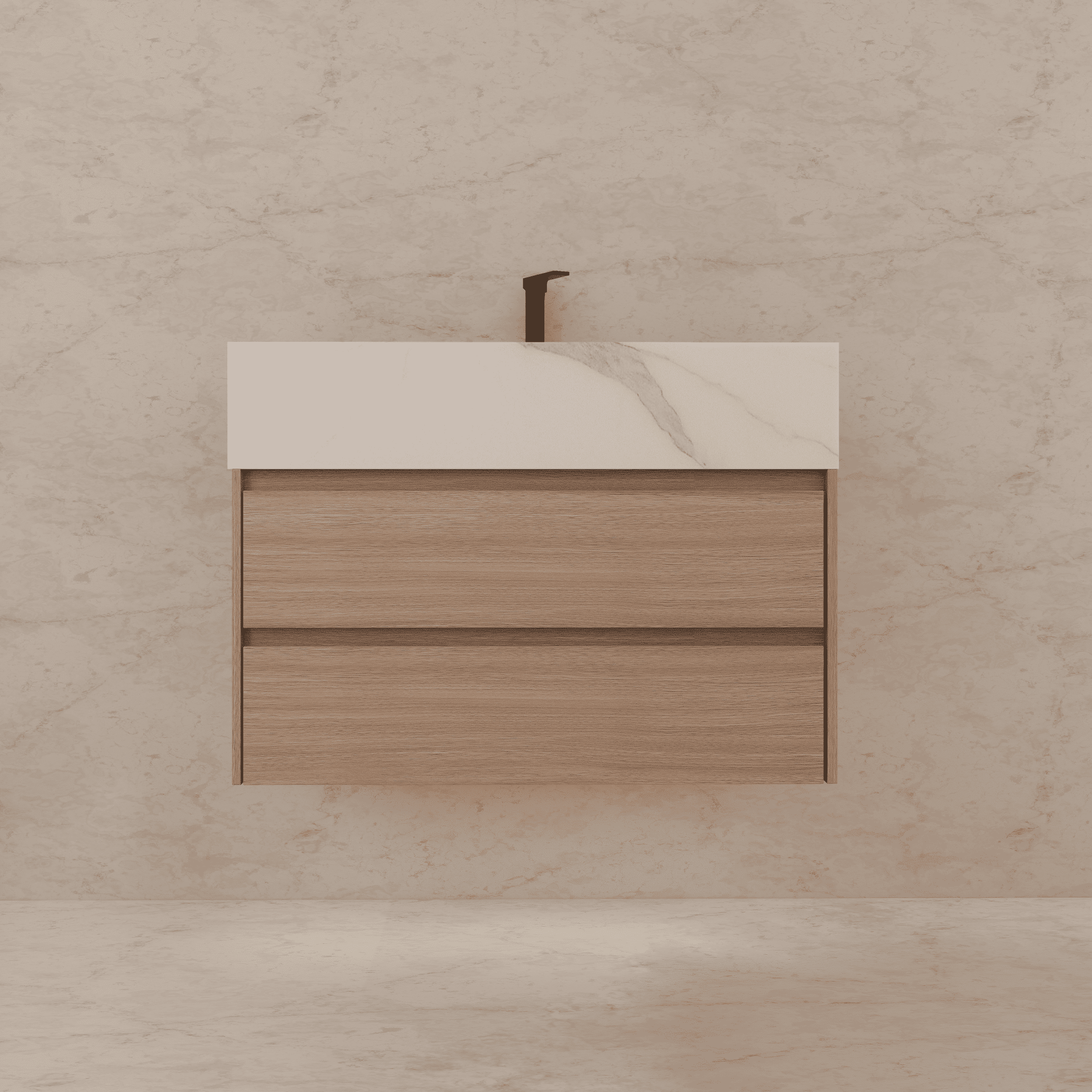 32", 36", 40" Sintered Stone Top with Light Oak Floating Bathroom Vanity - VanityCalacatta Gold