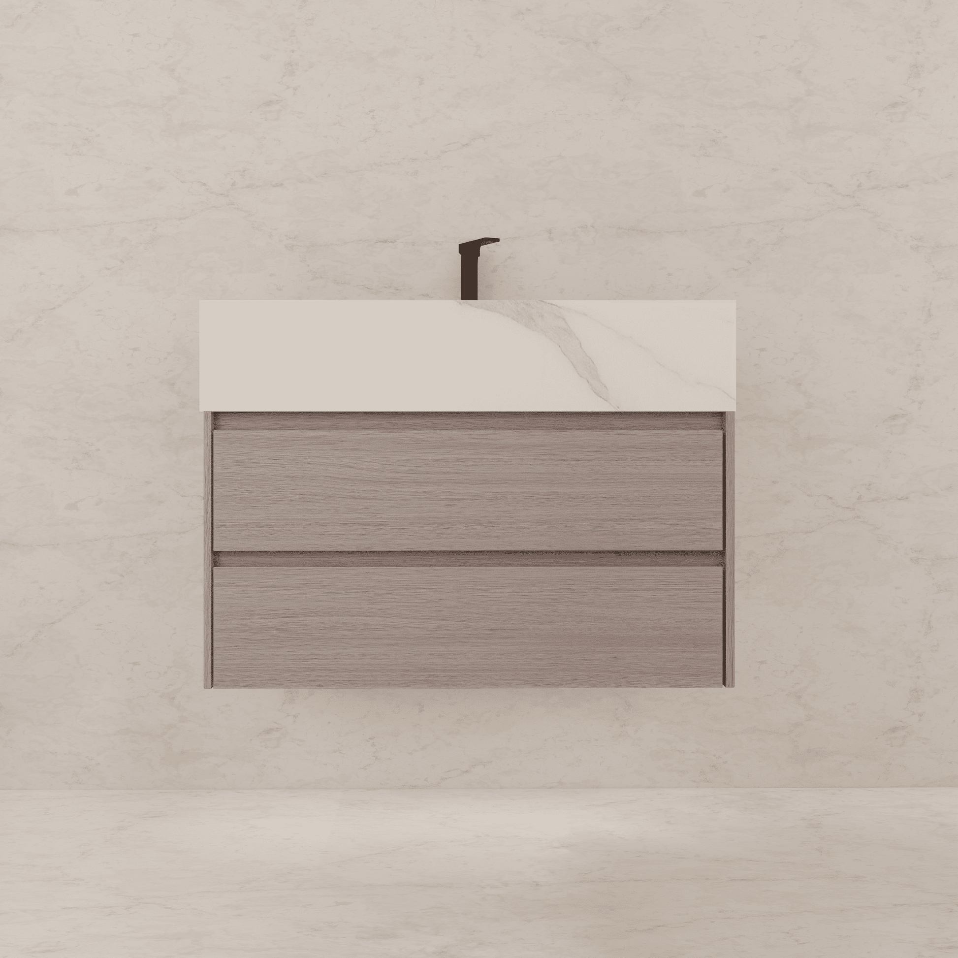 32", 36", 40" Sintered Stone Top with Light Oak Floating Bathroom Vanity - VanityCalacatta Gold