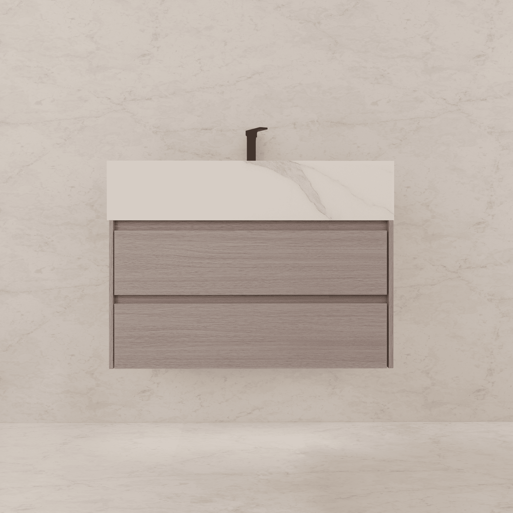 32", 36", 40" Sintered Stone Top with Light Oak Floating Bathroom Vanity - VanityCalacatta Gold