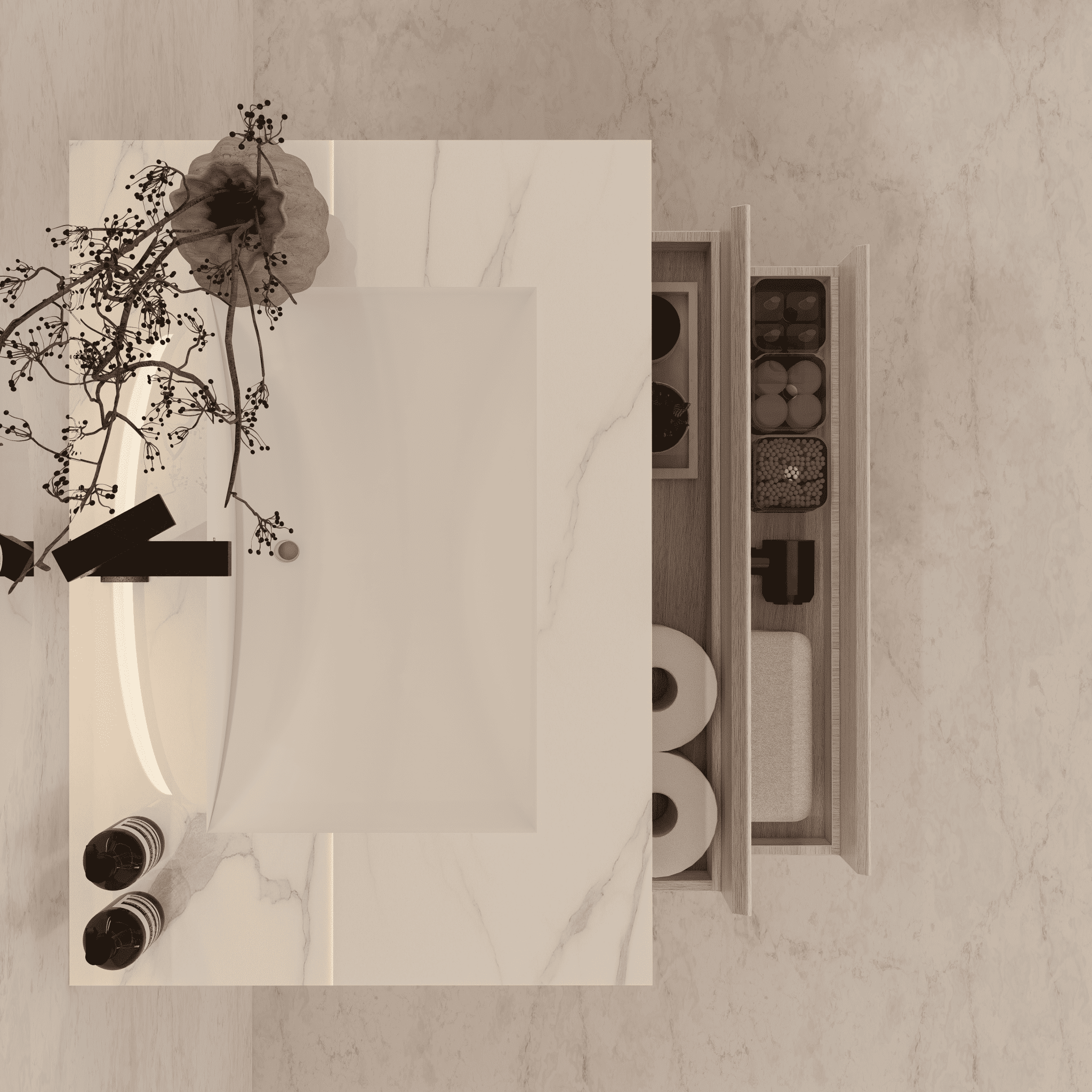 32", 36", 40" Sintered Stone Top with Light Oak Floating Bathroom Vanity - VanityCalacatta Gold