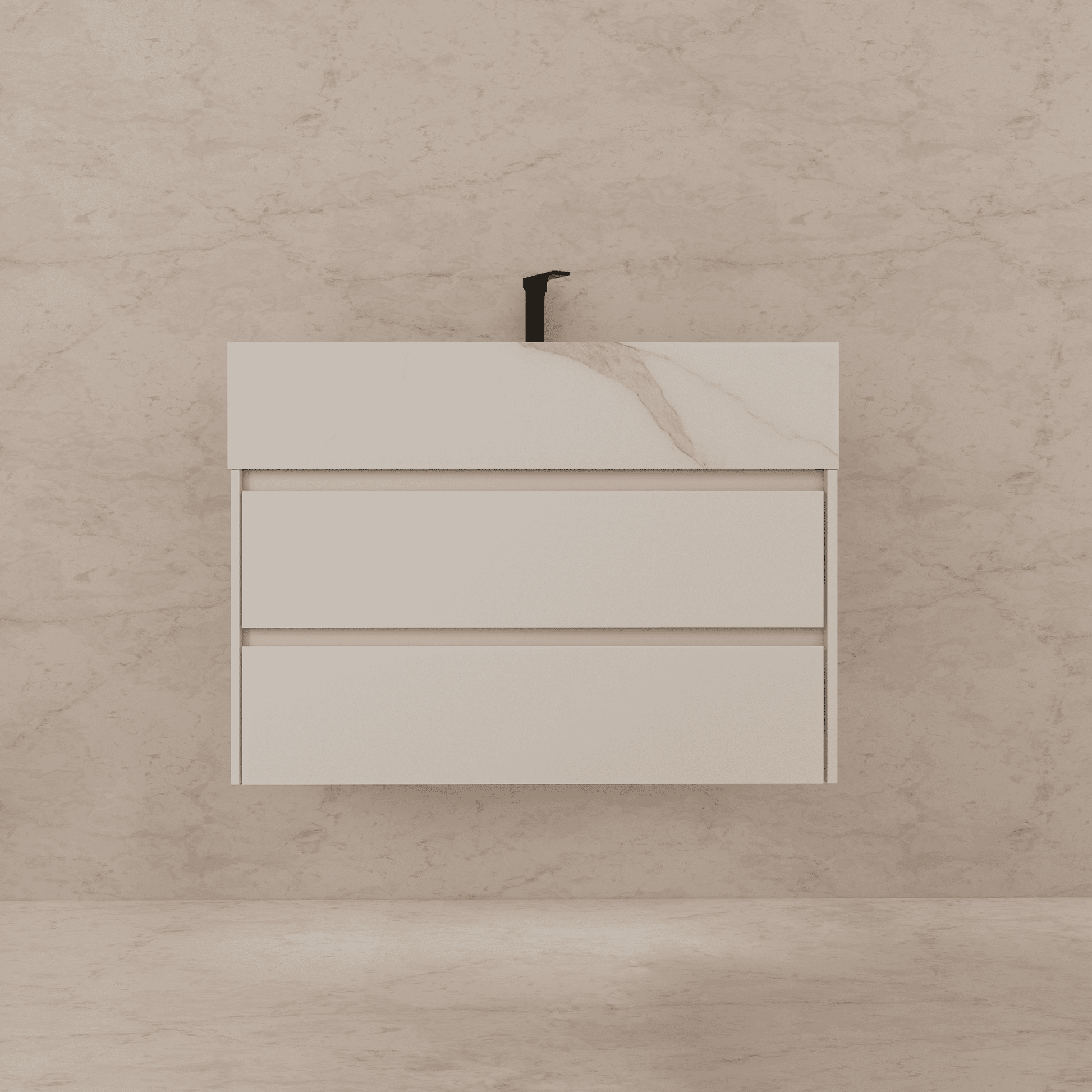 32", 36", 40" Sintered Stone Top with Light Oak Floating Bathroom Vanity - VanityCalacatta Gold