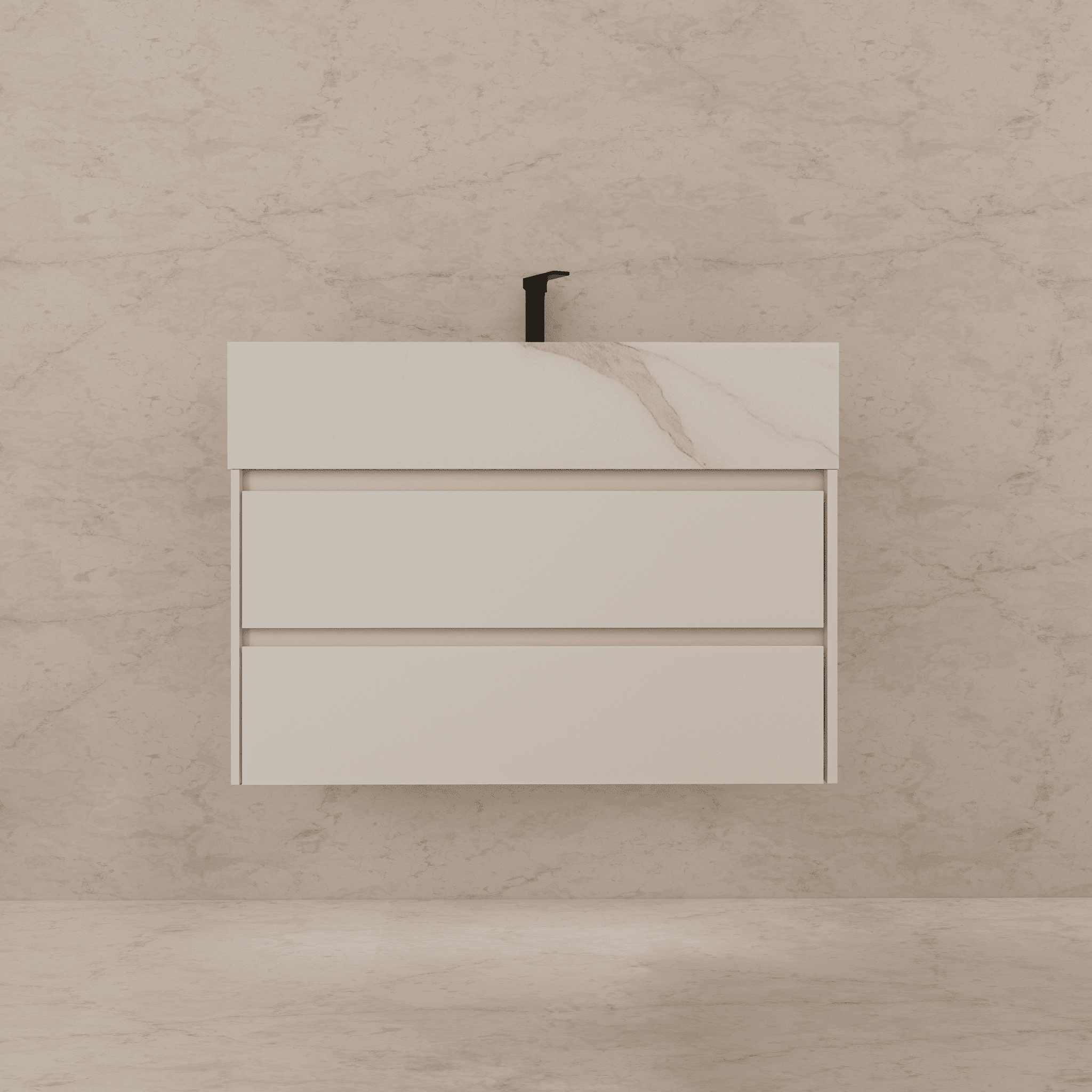 32", 36", 40" Sintered Stone Top with Light Oak Floating Bathroom Vanity - VanityCalacatta Gold