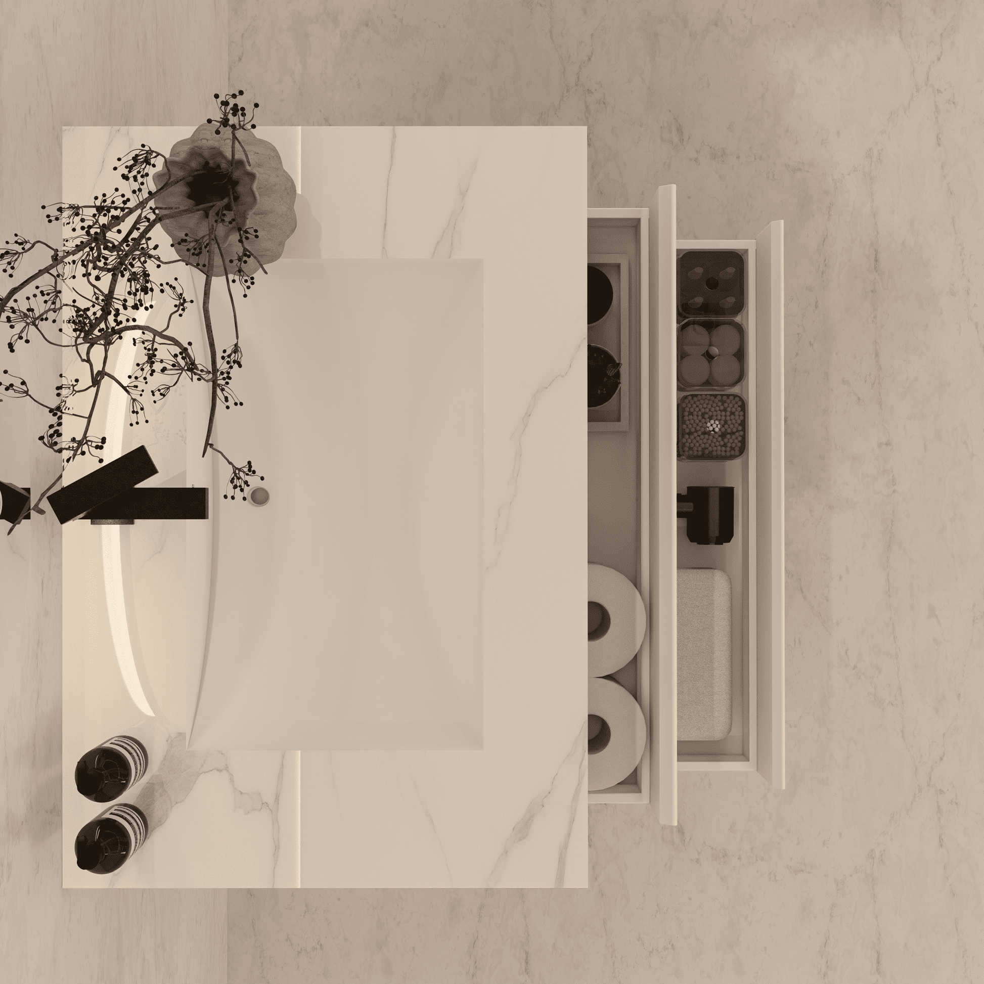 32", 36", 40" Sintered Stone Top with Light Oak Floating Bathroom Vanity - VanityCalacatta Gold