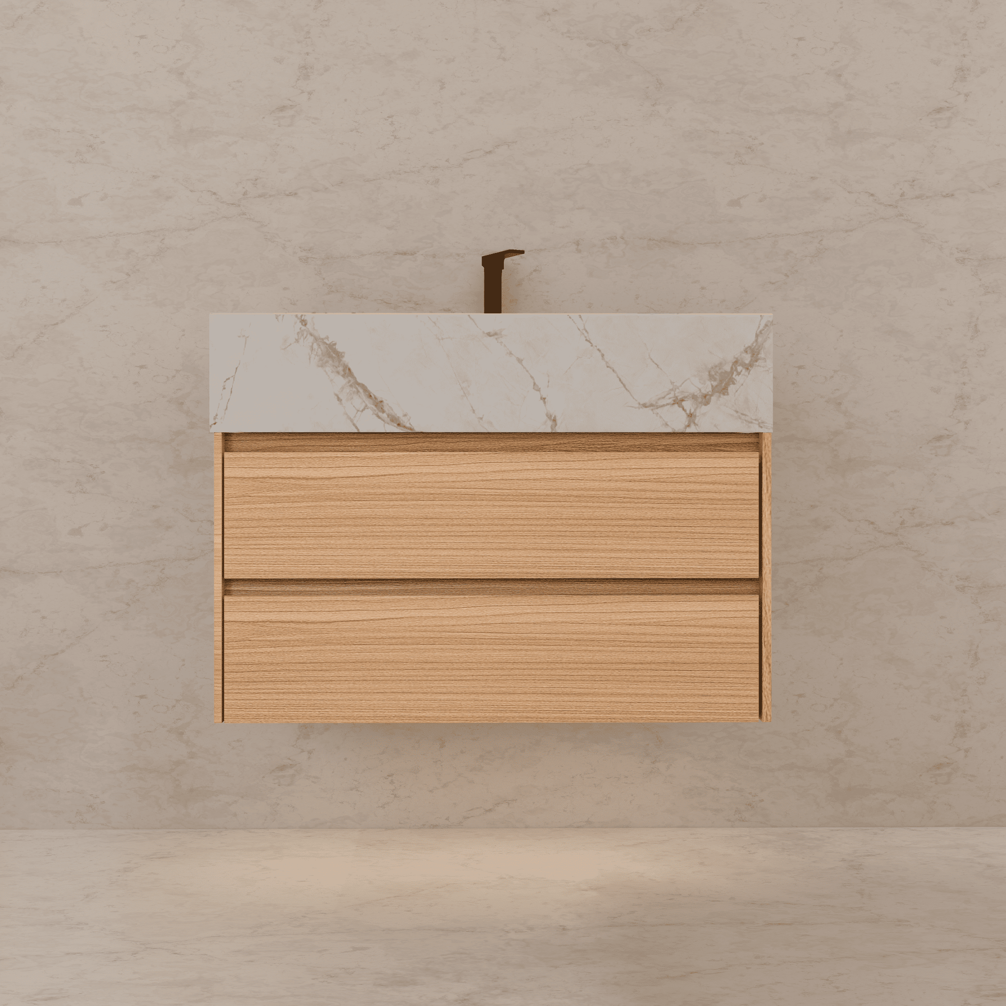 32", 36", 40" Sintered Stone Top with Light Oak Floating Bathroom Vanity - VanityIce Grey