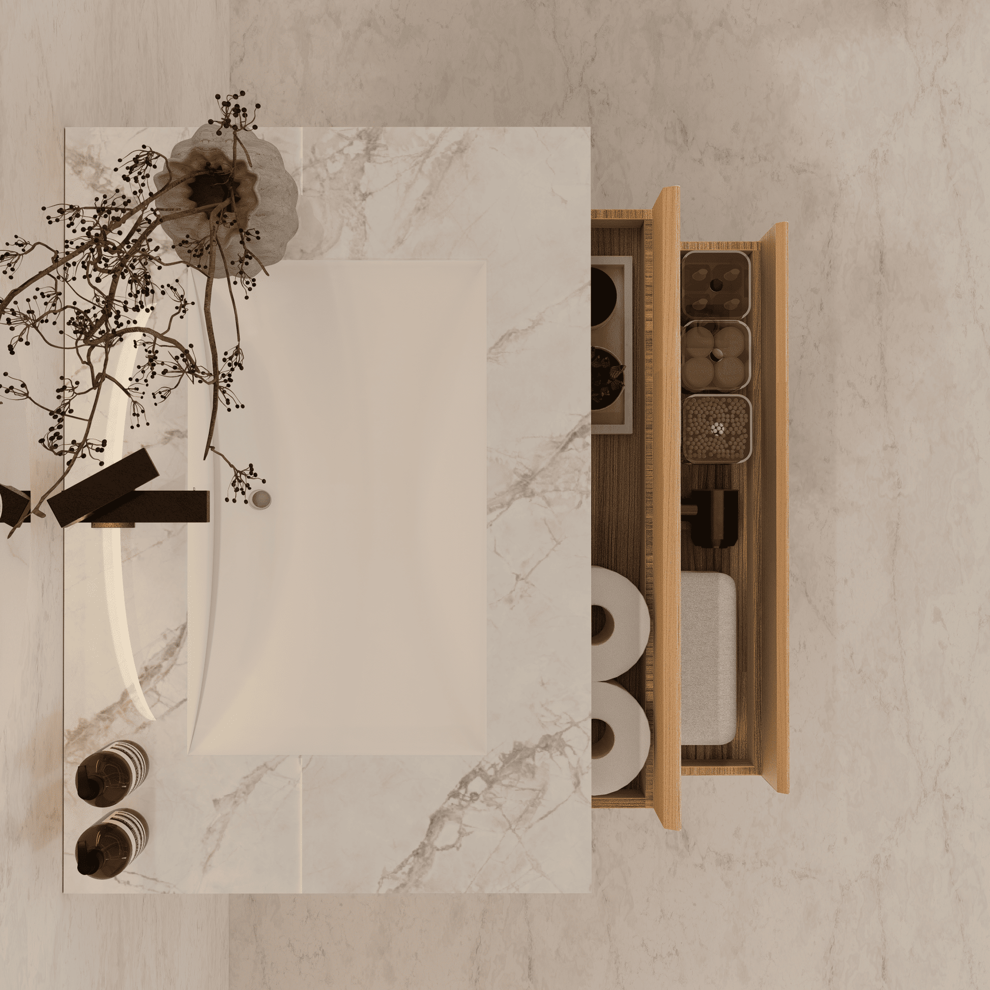 32", 36", 40" Sintered Stone Top with Light Oak Floating Bathroom Vanity - VanityIce Grey