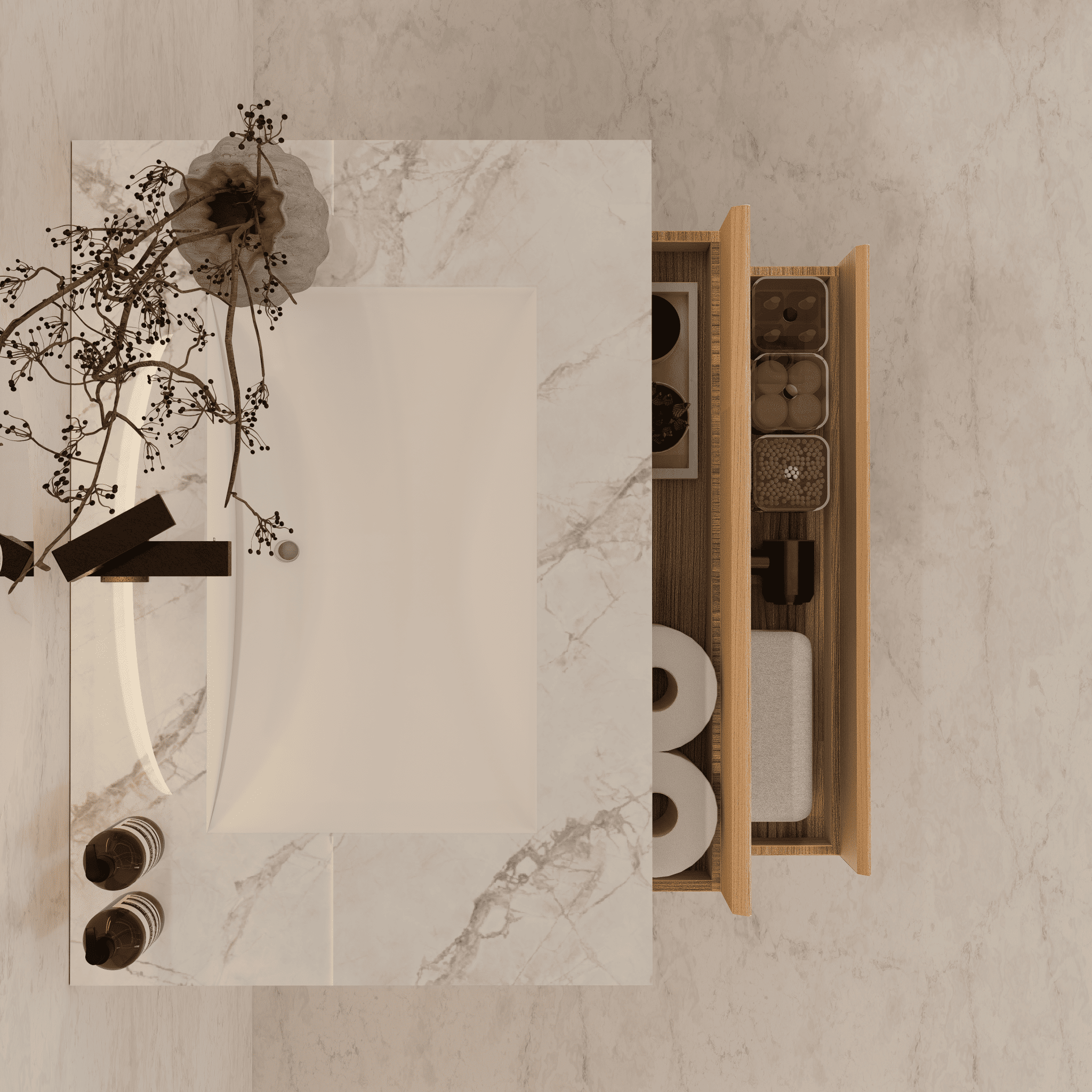 32", 36", 40" Sintered Stone Top with Light Oak Floating Bathroom Vanity - VanityIce Grey