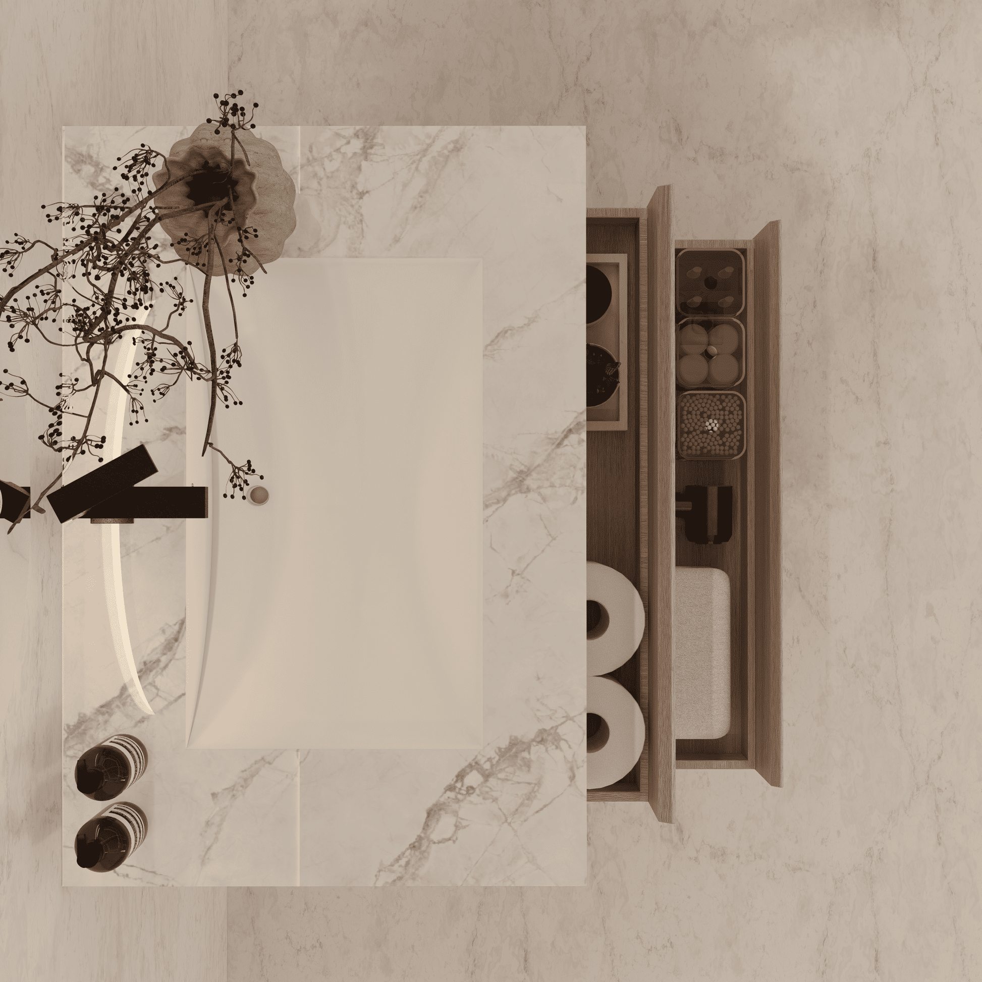 32", 36", 40" Sintered Stone Top with Light Oak Floating Bathroom Vanity - VanityIce Grey