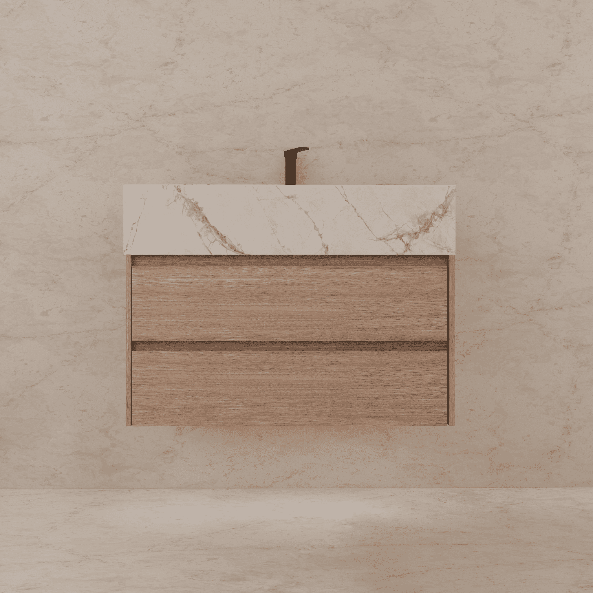 32", 36", 40" Sintered Stone Top with Light Oak Floating Bathroom Vanity - VanityIce Grey