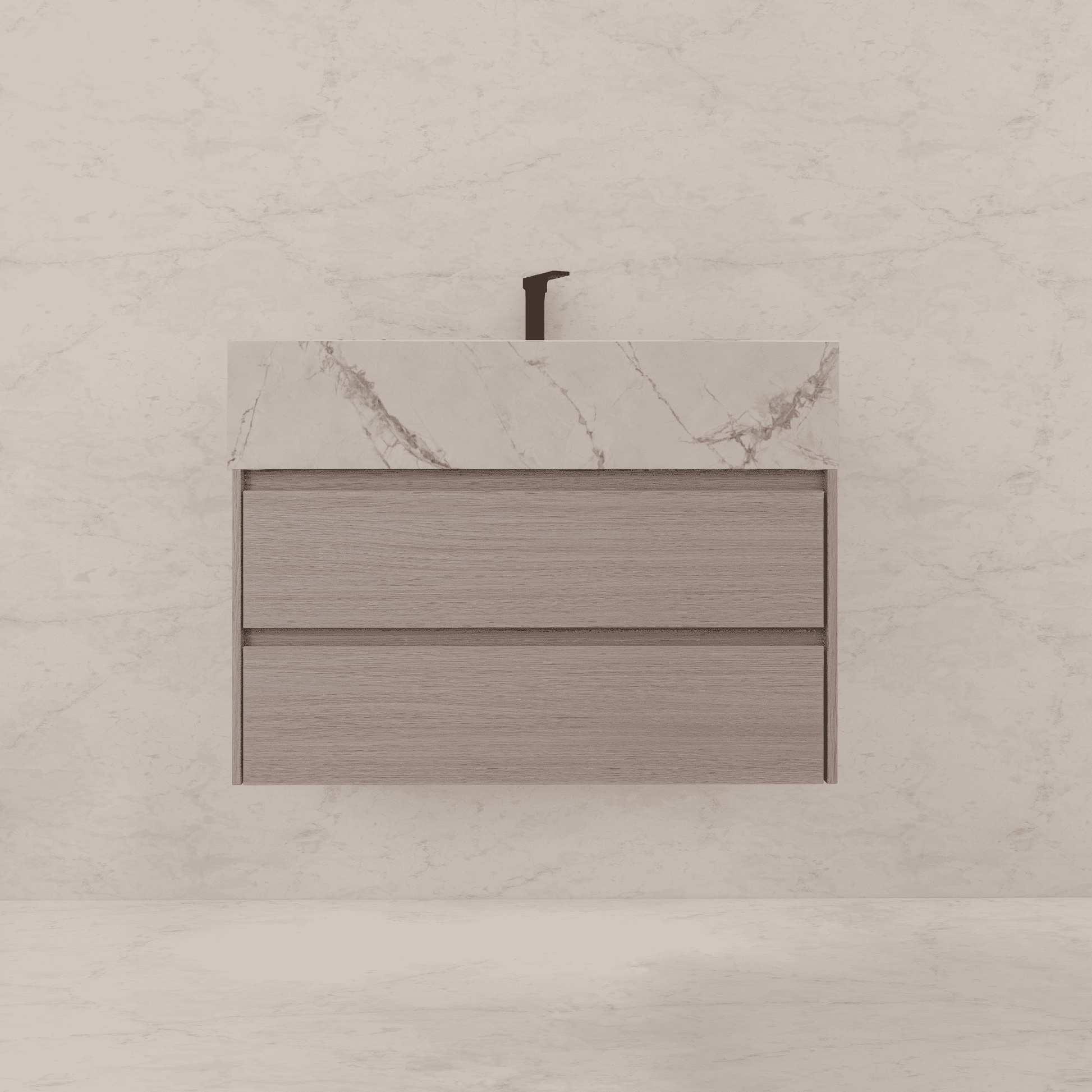 32", 36", 40" Sintered Stone Top with Light Oak Floating Bathroom Vanity - VanityIce Grey