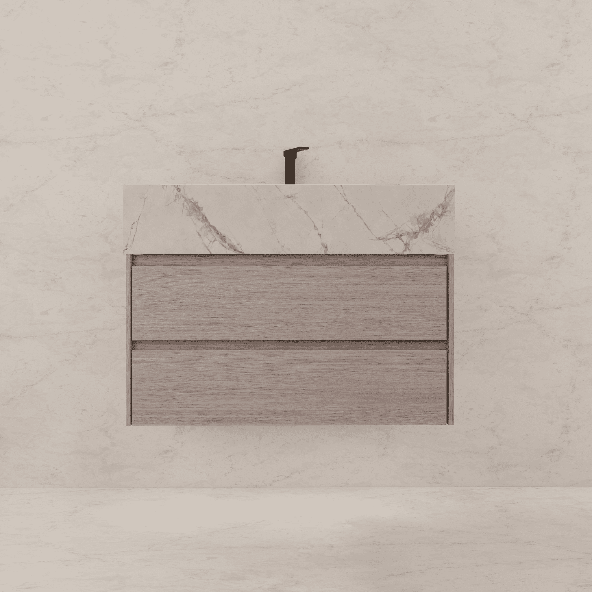 32", 36", 40" Sintered Stone Top with Light Oak Floating Bathroom Vanity - VanityIce Grey