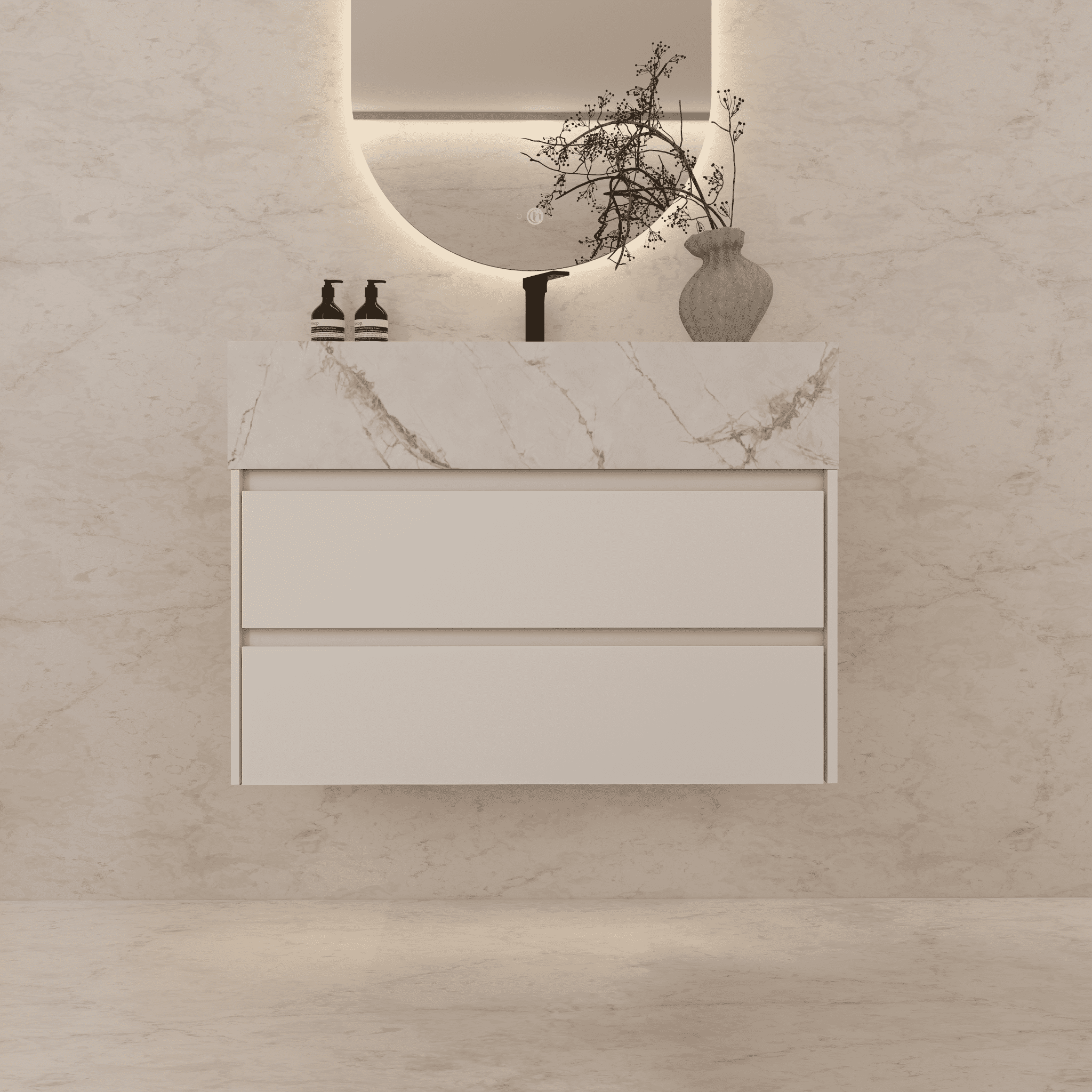 32", 36", 40" Sintered Stone Top with Light Oak Floating Bathroom Vanity - VanityIce Grey