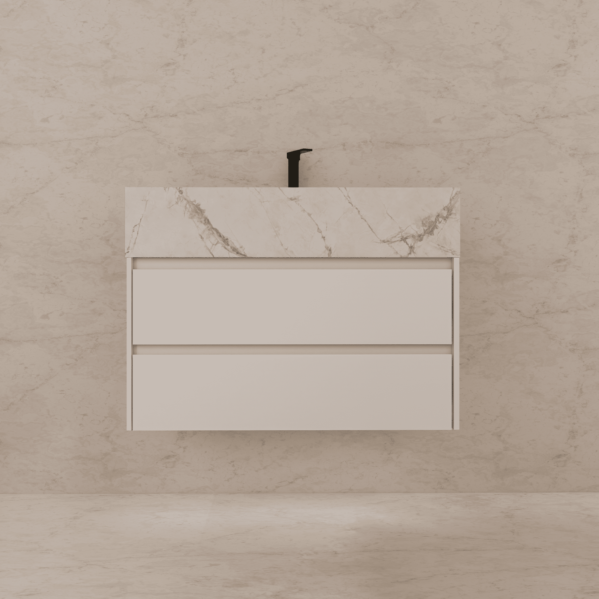 32", 36", 40" Sintered Stone Top with Light Oak Floating Bathroom Vanity - VanityIce Grey