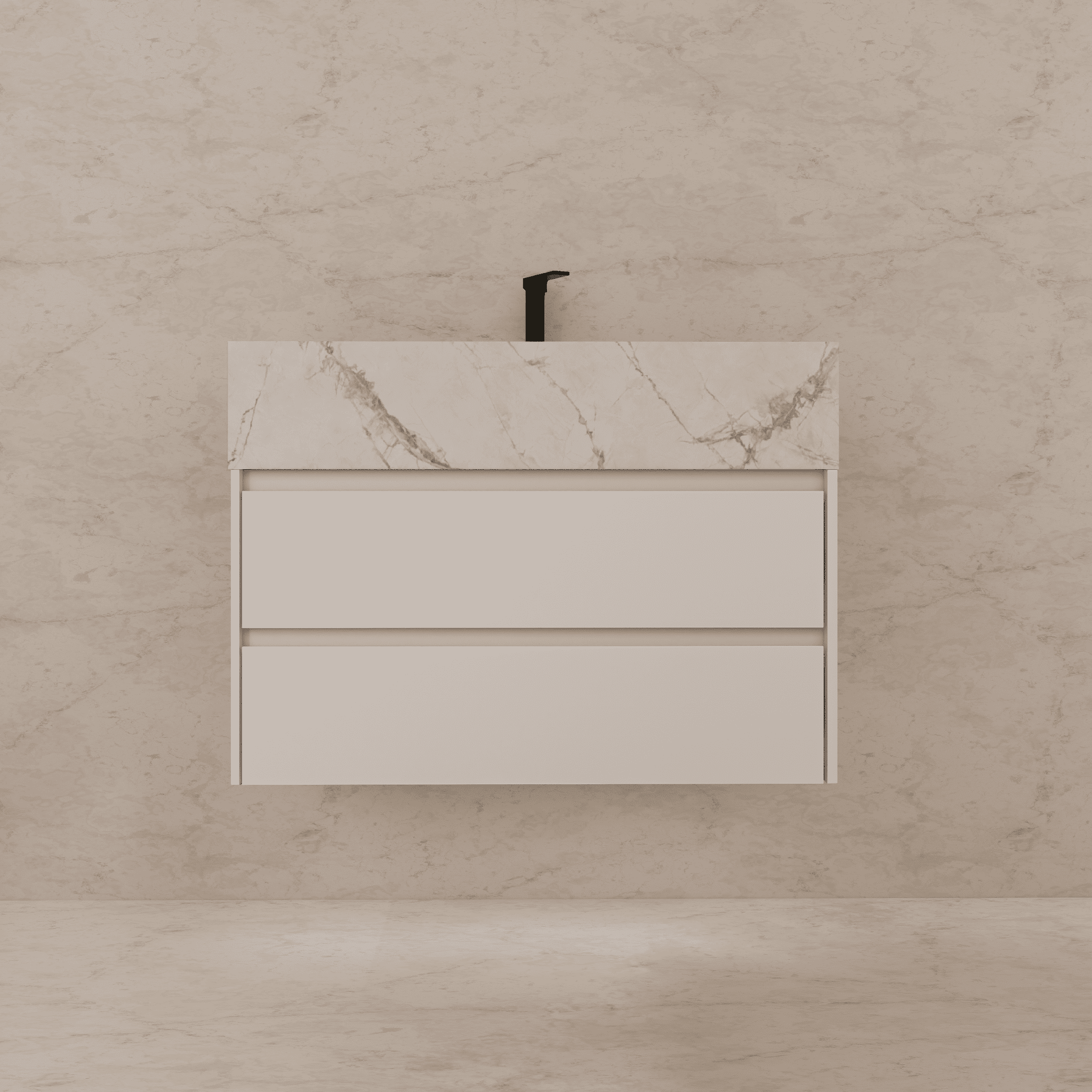 32", 36", 40" Sintered Stone Top with Light Oak Floating Bathroom Vanity - VanityIce Grey