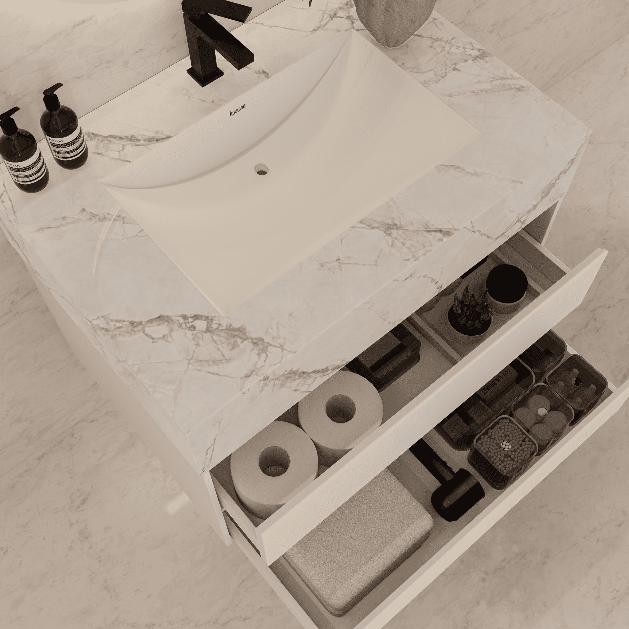 32", 36", 40" Sintered Stone Top with Light Oak Floating Bathroom Vanity - VanityIce Grey