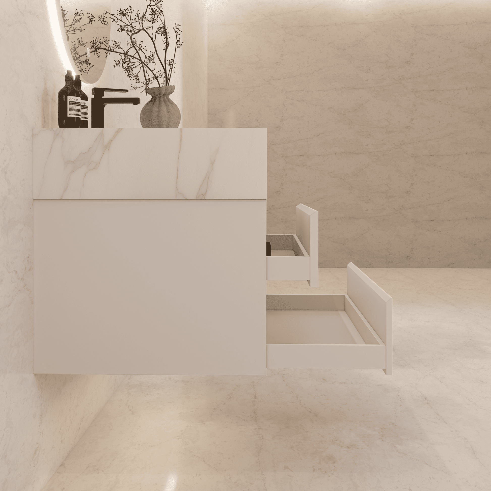 32", 36", 40" Sintered Stone Top with Light Oak Floating Bathroom Vanity - VanityIce Grey