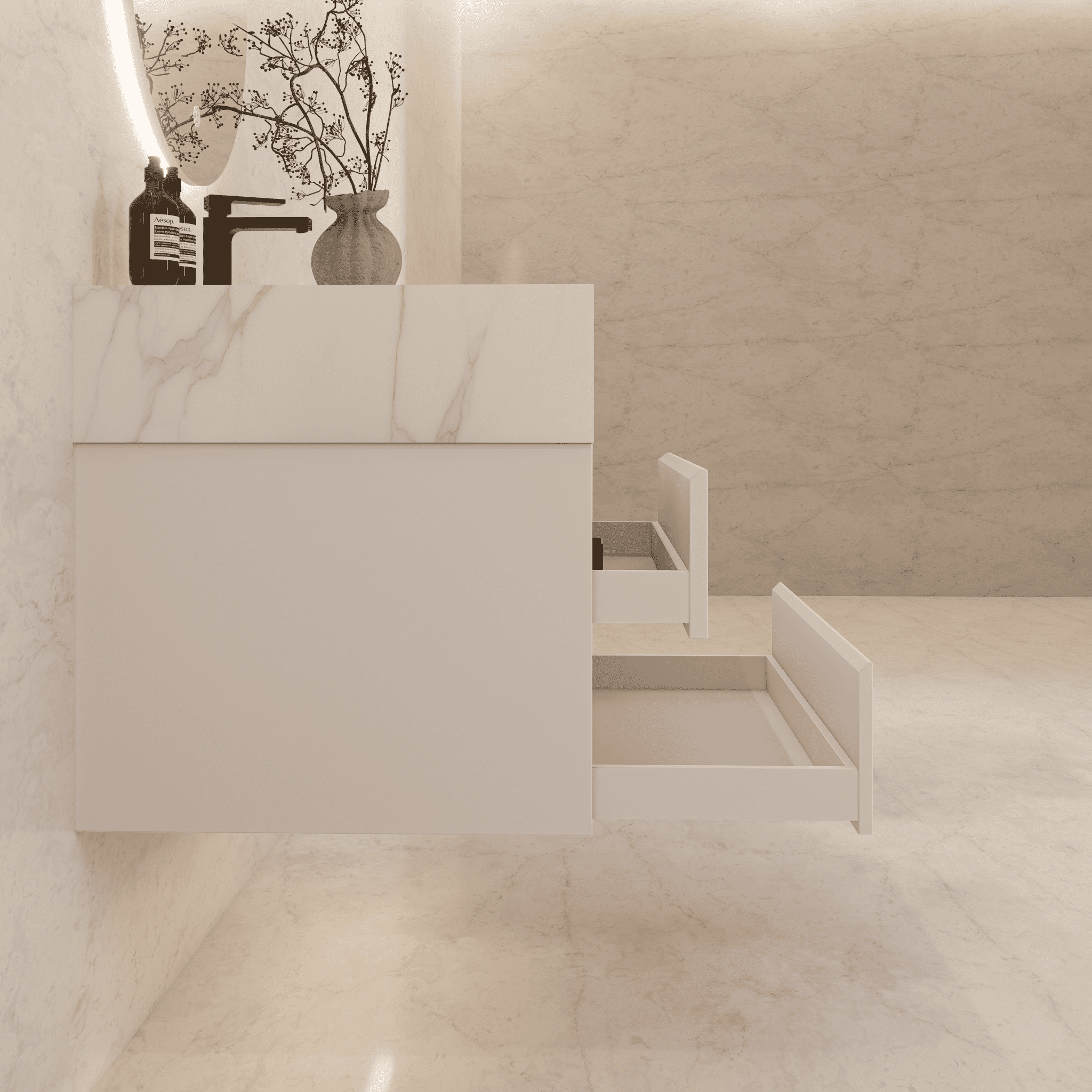 32", 36", 40" Sintered Stone Top with Light Oak Floating Bathroom Vanity - VanityIce Grey