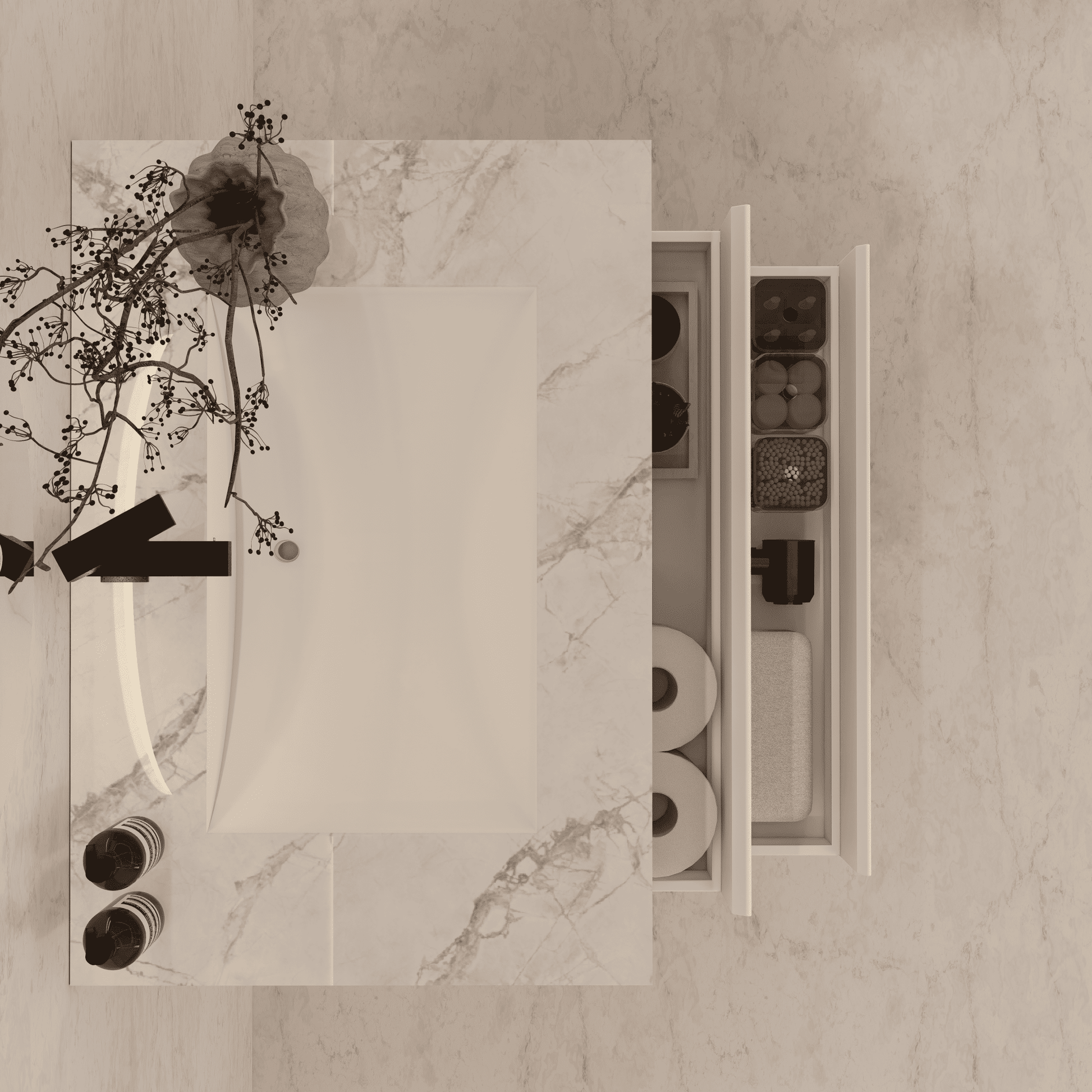 32", 36", 40" Sintered Stone Top with Light Oak Floating Bathroom Vanity - VanityIce Grey