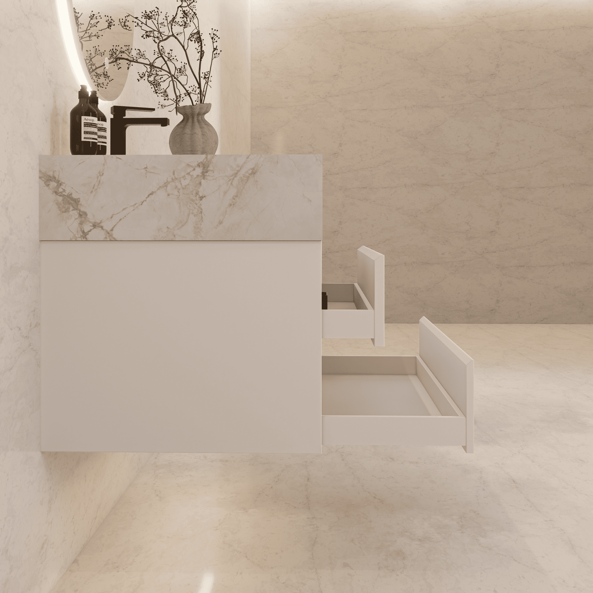 32", 36", 40" Sintered Stone Top with Light Oak Floating Bathroom Vanity - VanityIce Grey