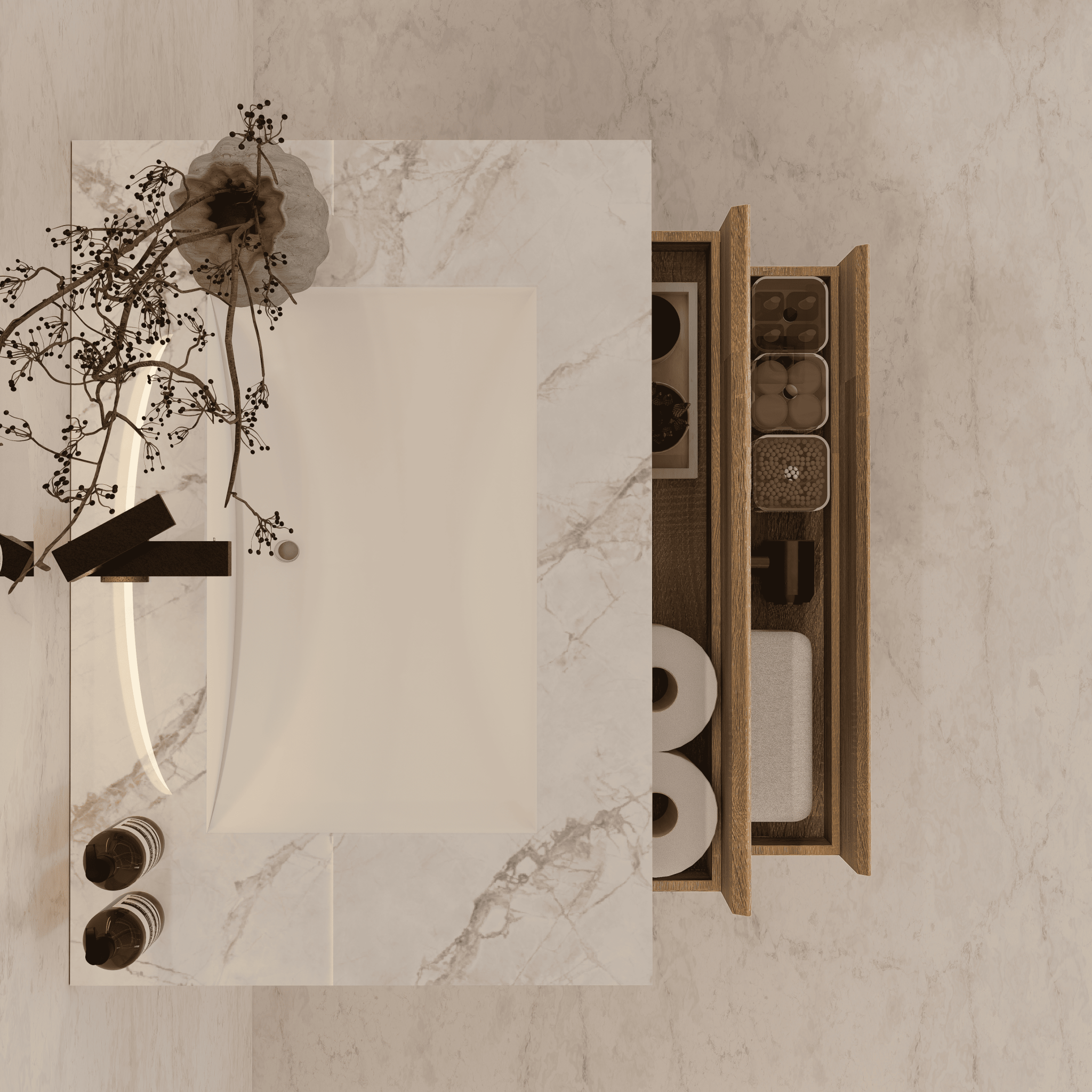 32", 36", 40" Sintered Stone Top with Light Oak Floating Bathroom Vanity - VanityWhite Carrara