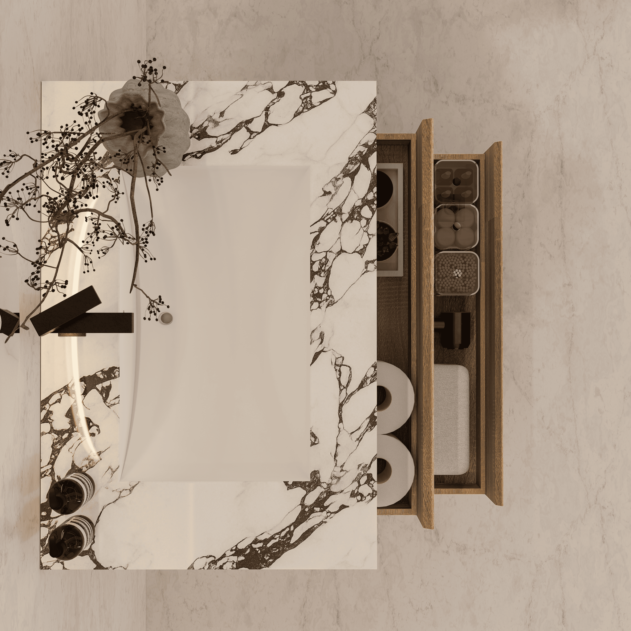 32", 36", 40" Sintered Stone Top with Light Oak Floating Bathroom Vanity - VanityWhite Carrara