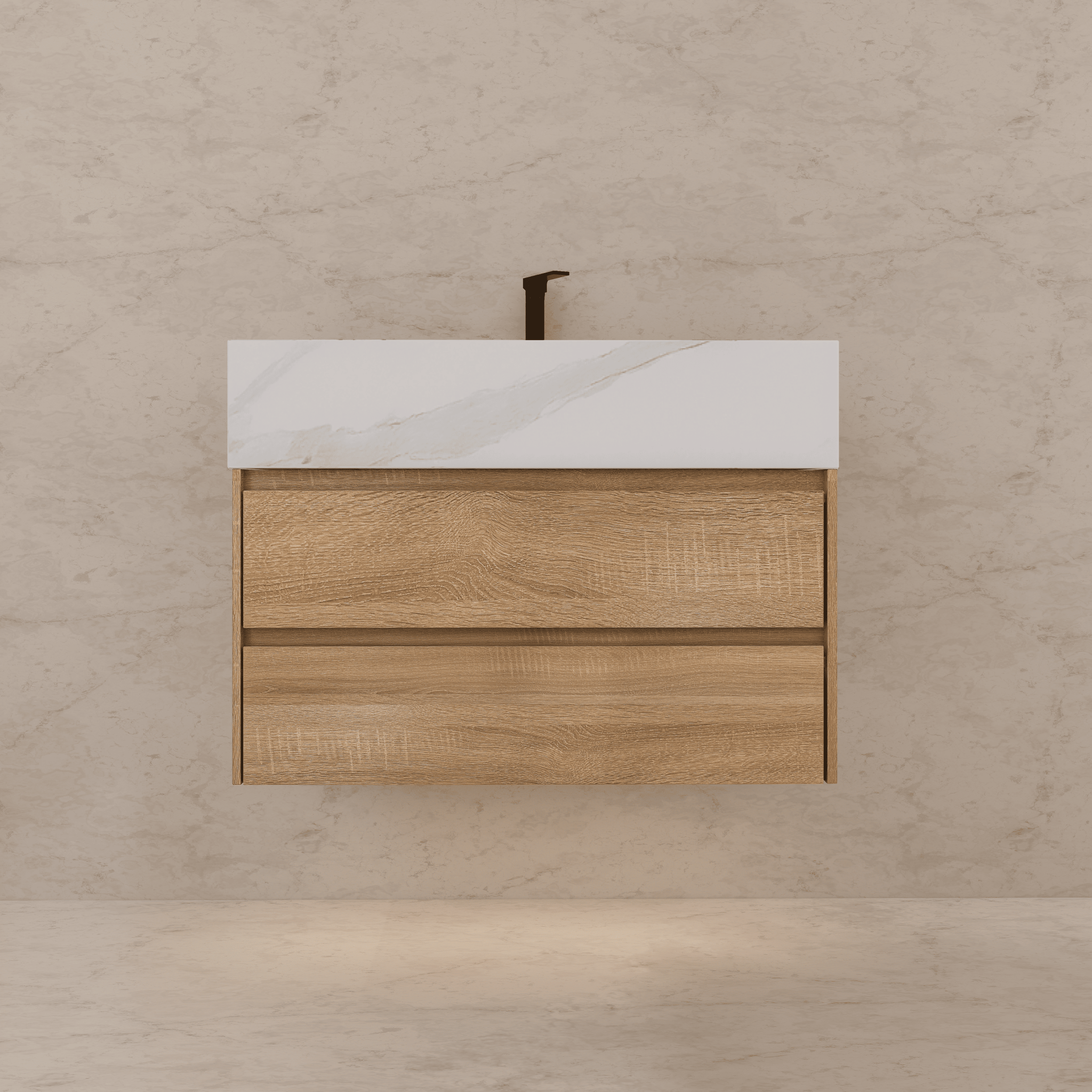 32", 36", 40" Sintered Stone Top with Light Oak Floating Bathroom Vanity - VanityWhite Carrara