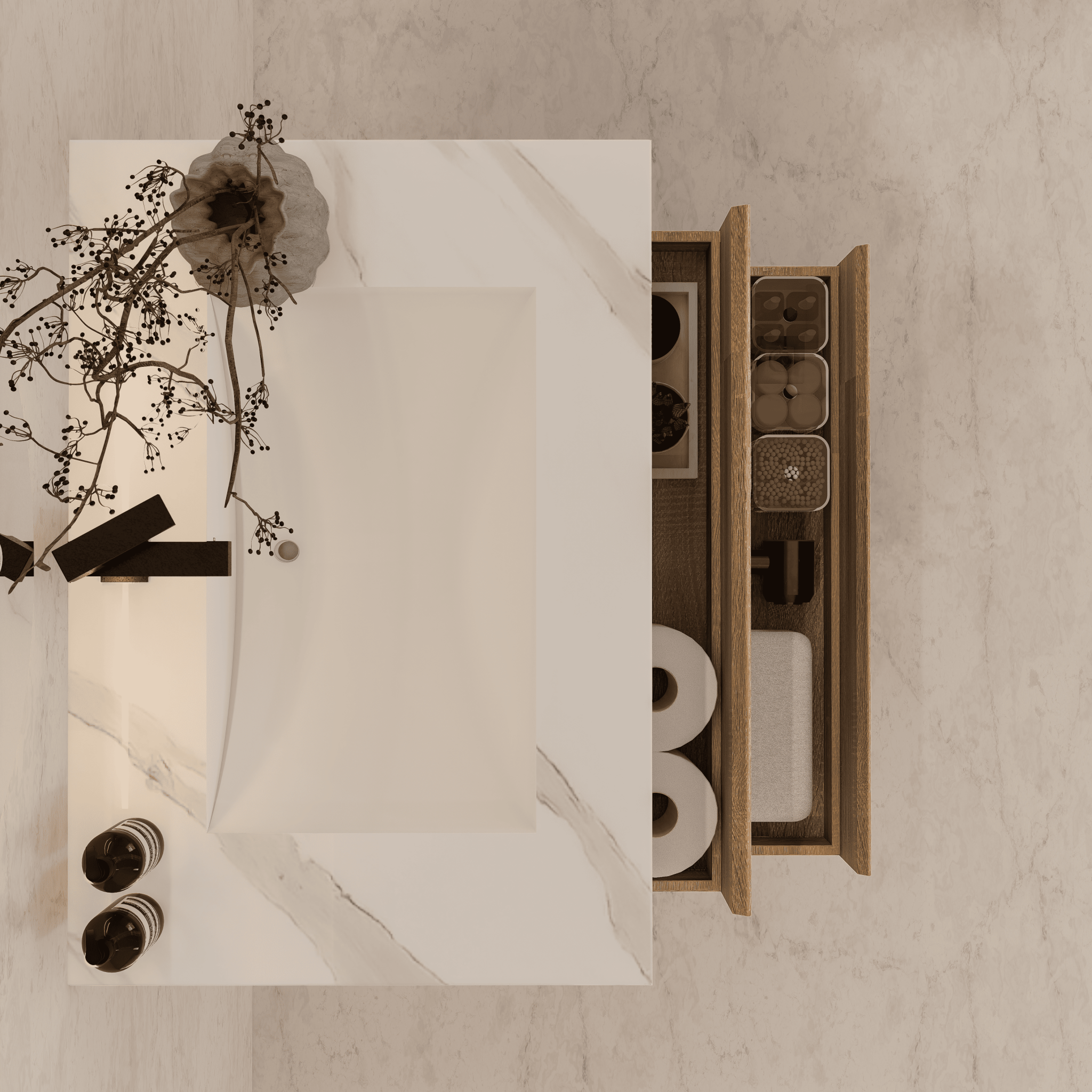 32", 36", 40" Sintered Stone Top with Light Oak Floating Bathroom Vanity - VanityWhite Carrara