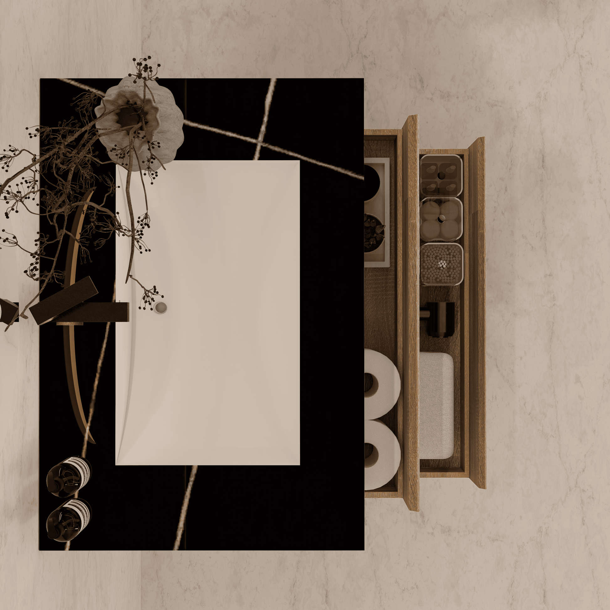 32", 36", 40" Sintered Stone Top with Light Oak Floating Bathroom Vanity - VanityWhite Carrara