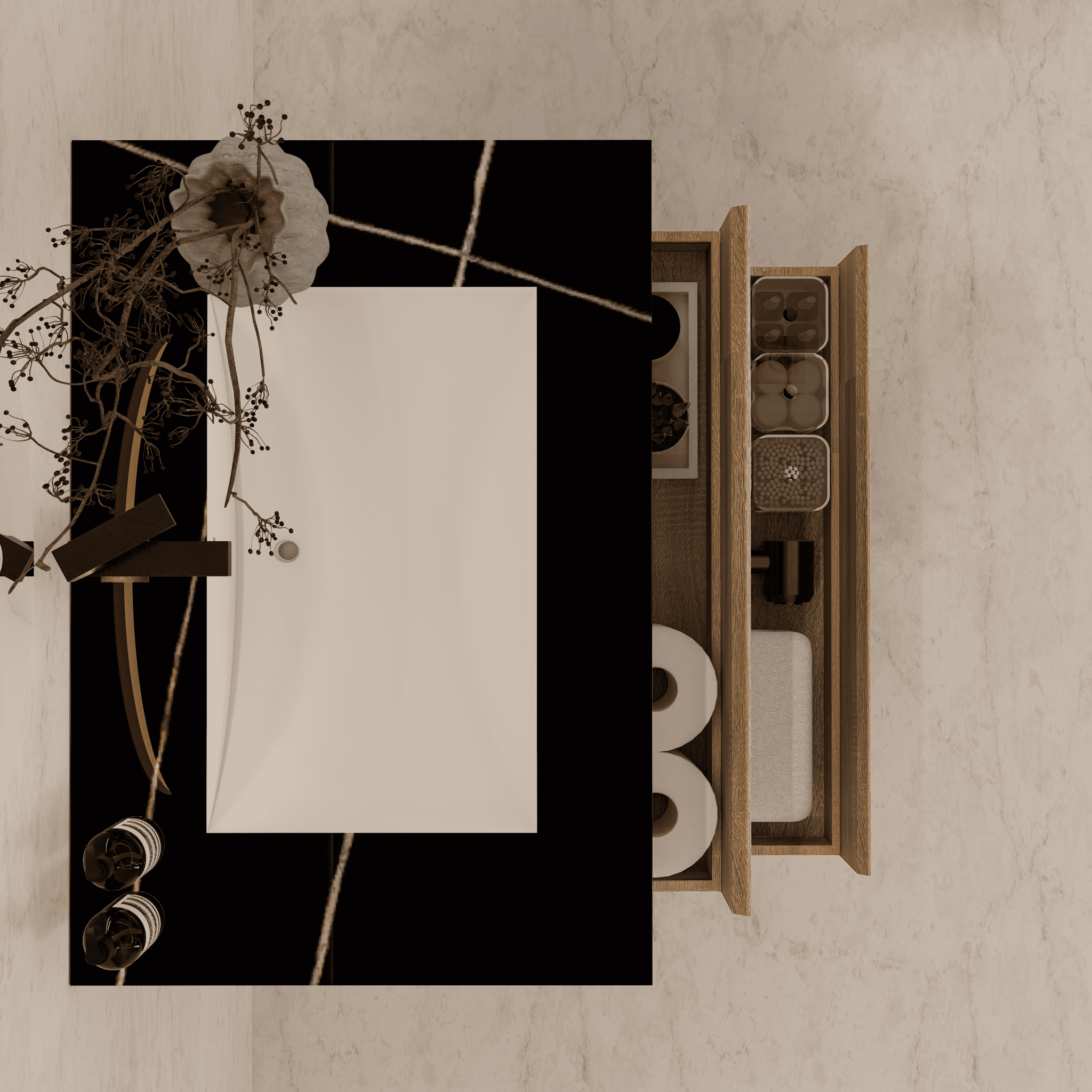 32", 36", 40" Sintered Stone Top with Light Oak Floating Bathroom Vanity - VanityWhite Carrara