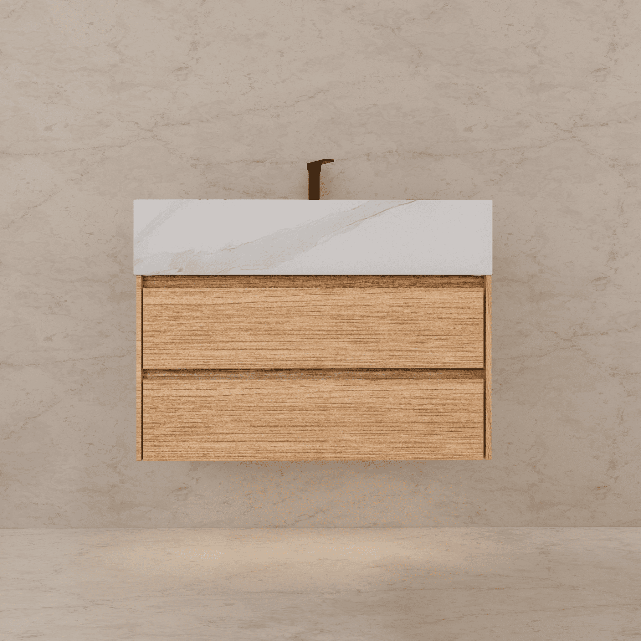 32", 36", 40" Sintered Stone Top with Light Oak Floating Bathroom Vanity - VanityWhite Carrara