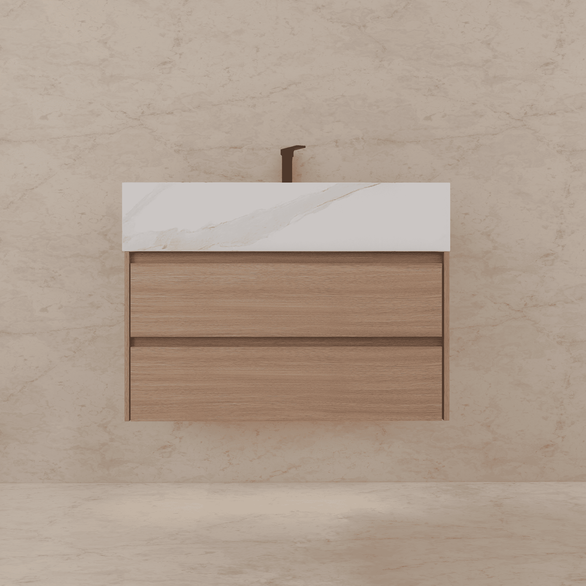 32", 36", 40" Sintered Stone Top with Light Oak Floating Bathroom Vanity - VanityWhite Carrara