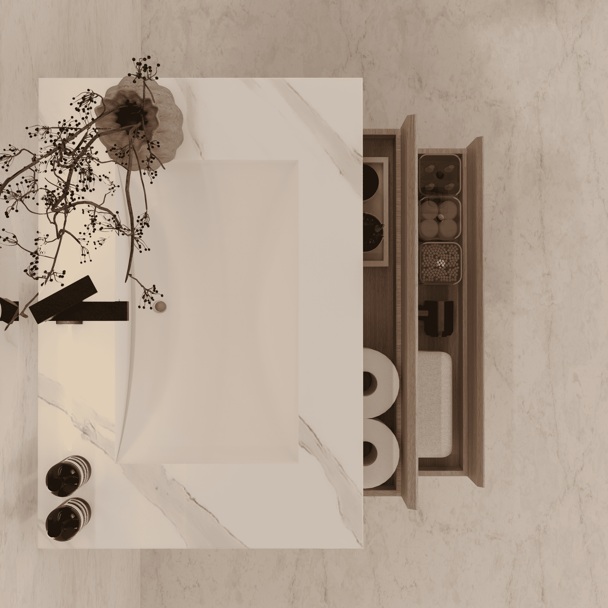 32", 36", 40" Sintered Stone Top with Light Oak Floating Bathroom Vanity - VanityWhite Carrara