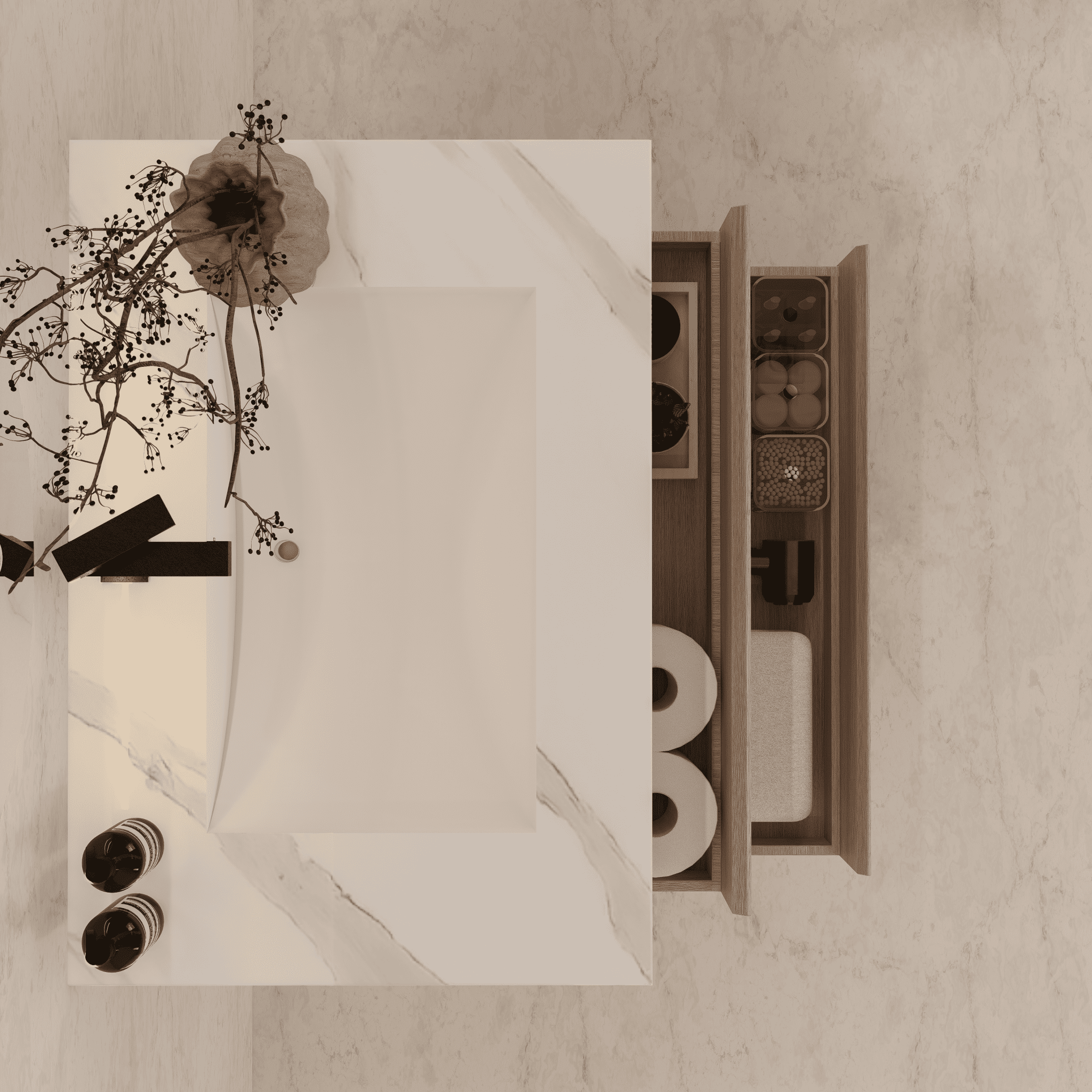 32", 36", 40" Sintered Stone Top with Light Oak Floating Bathroom Vanity - VanityWhite Carrara