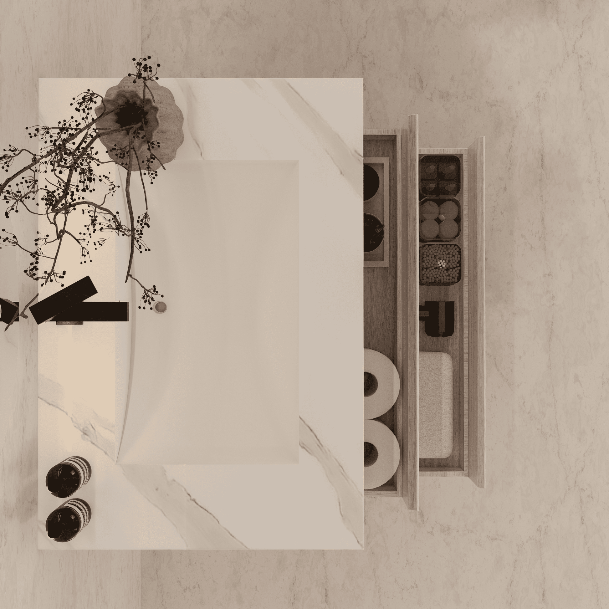 32", 36", 40" Sintered Stone Top with Light Oak Floating Bathroom Vanity - VanityWhite Carrara