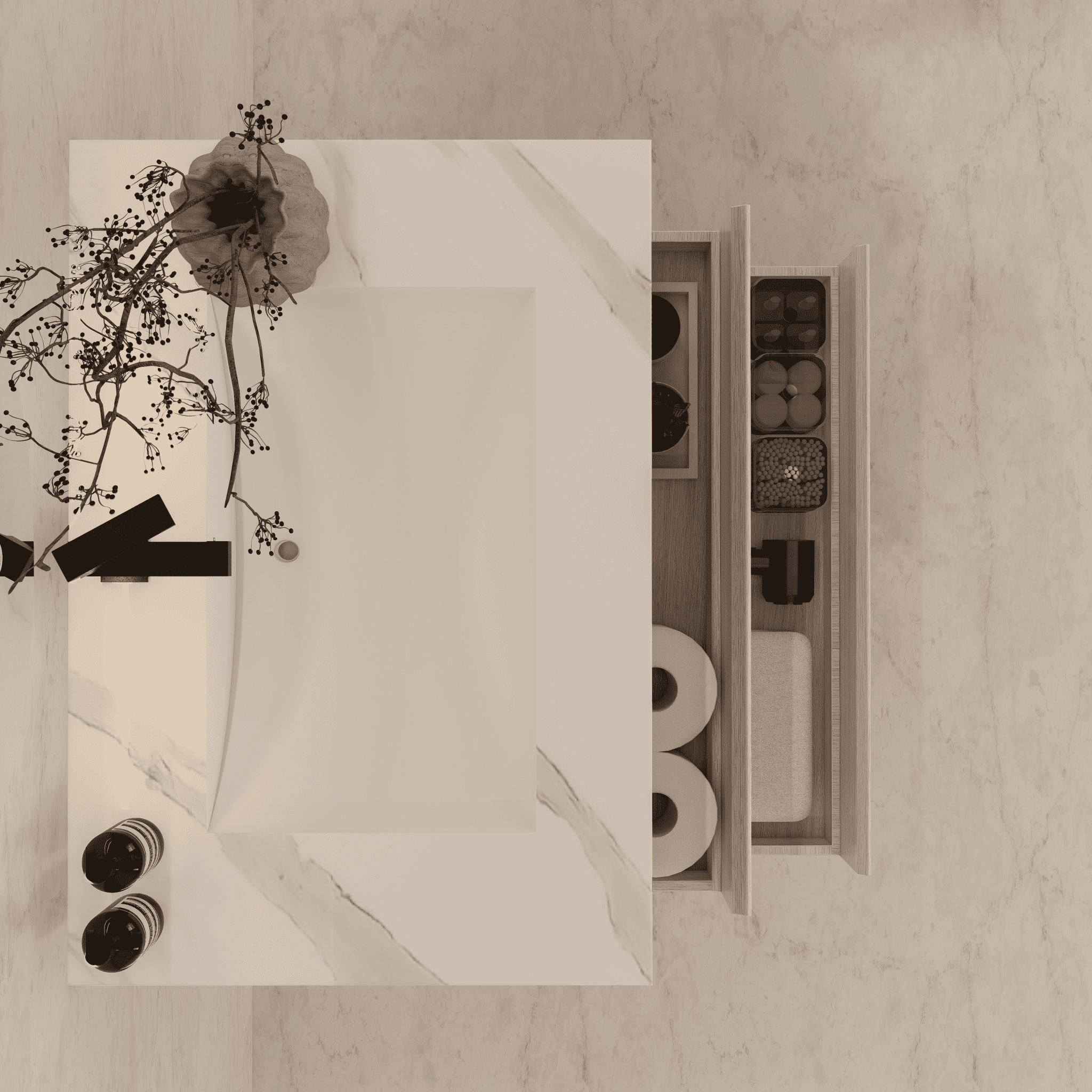 32", 36", 40" Sintered Stone Top with Light Oak Floating Bathroom Vanity - VanityWhite Carrara