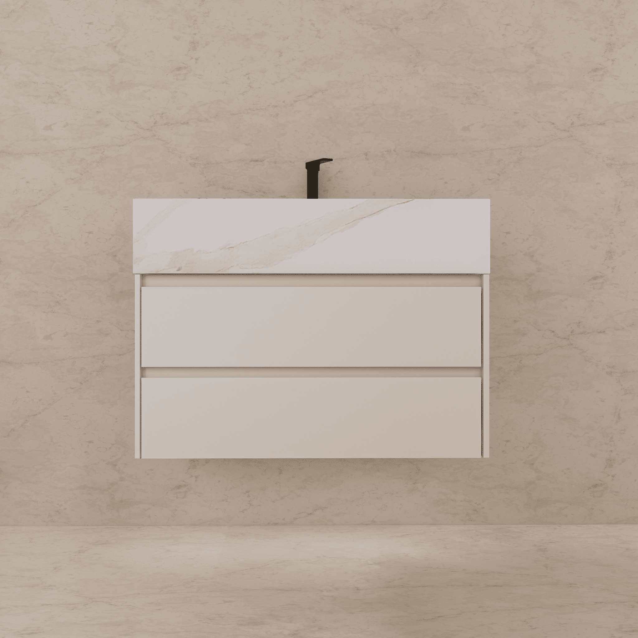 32", 36", 40" Sintered Stone Top with Light Oak Floating Bathroom Vanity - VanityWhite Carrara