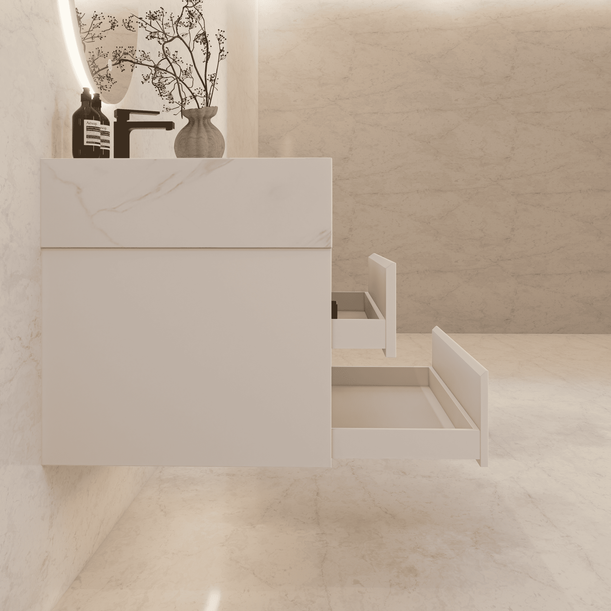 32", 36", 40" Sintered Stone Top with Light Oak Floating Bathroom Vanity - VanityWhite Carrara