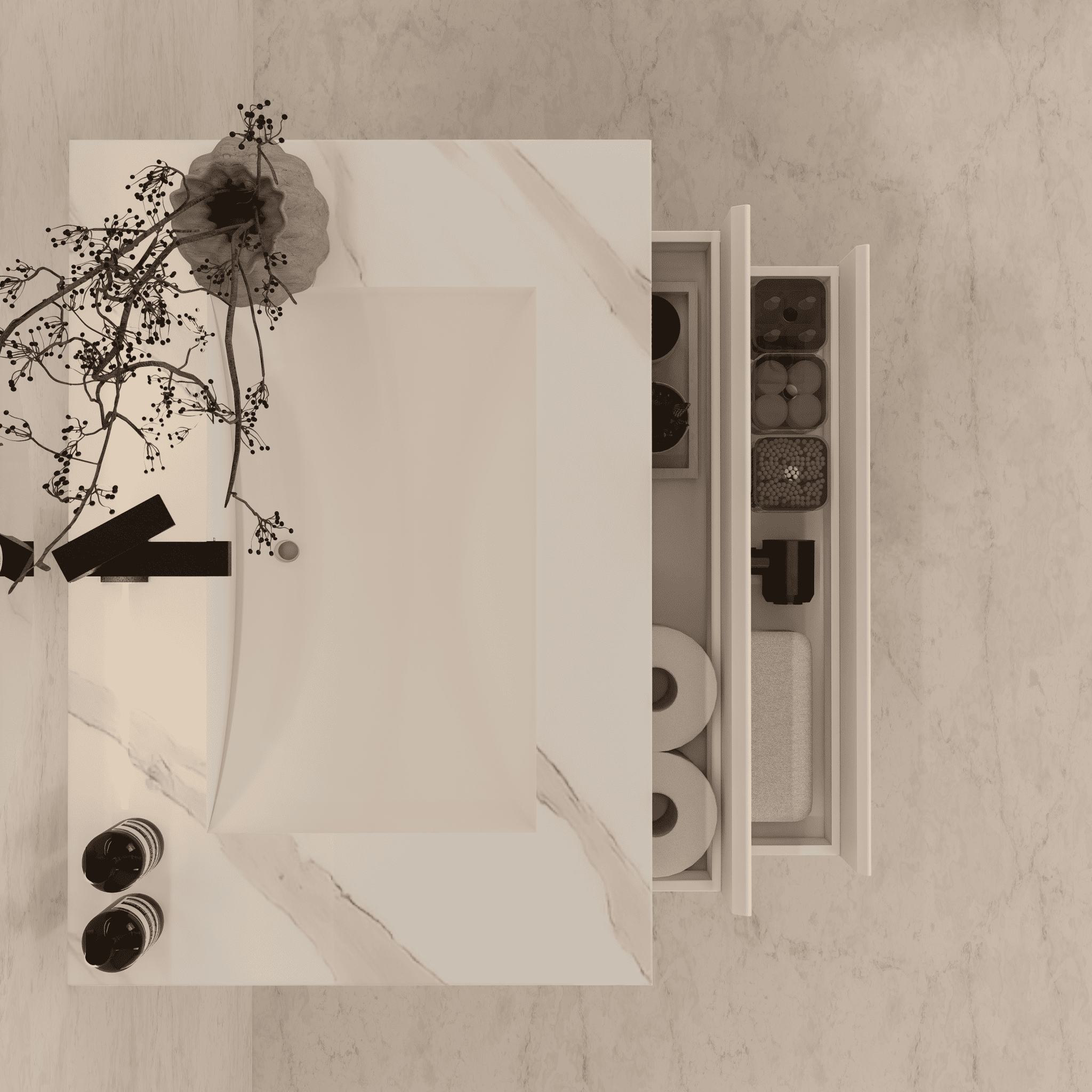 32", 36", 40" Sintered Stone Top with Light Oak Floating Bathroom Vanity - VanityWhite Carrara