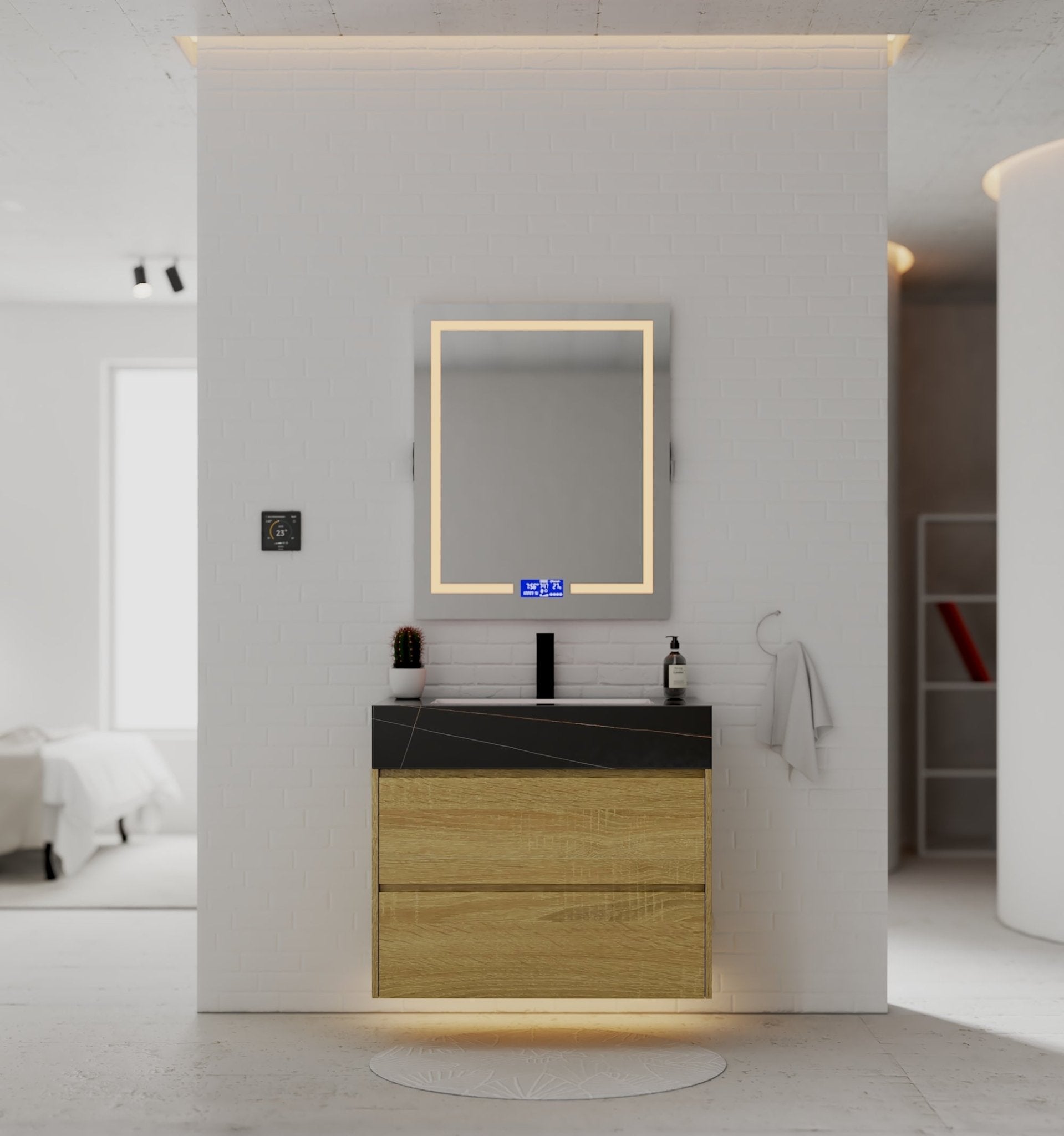 32", 36", 40" Sintered Stone Top with Nature Oak Floating Bathroom Vanity - VanityBlack Marquina Gold Veins NeoNova Decor