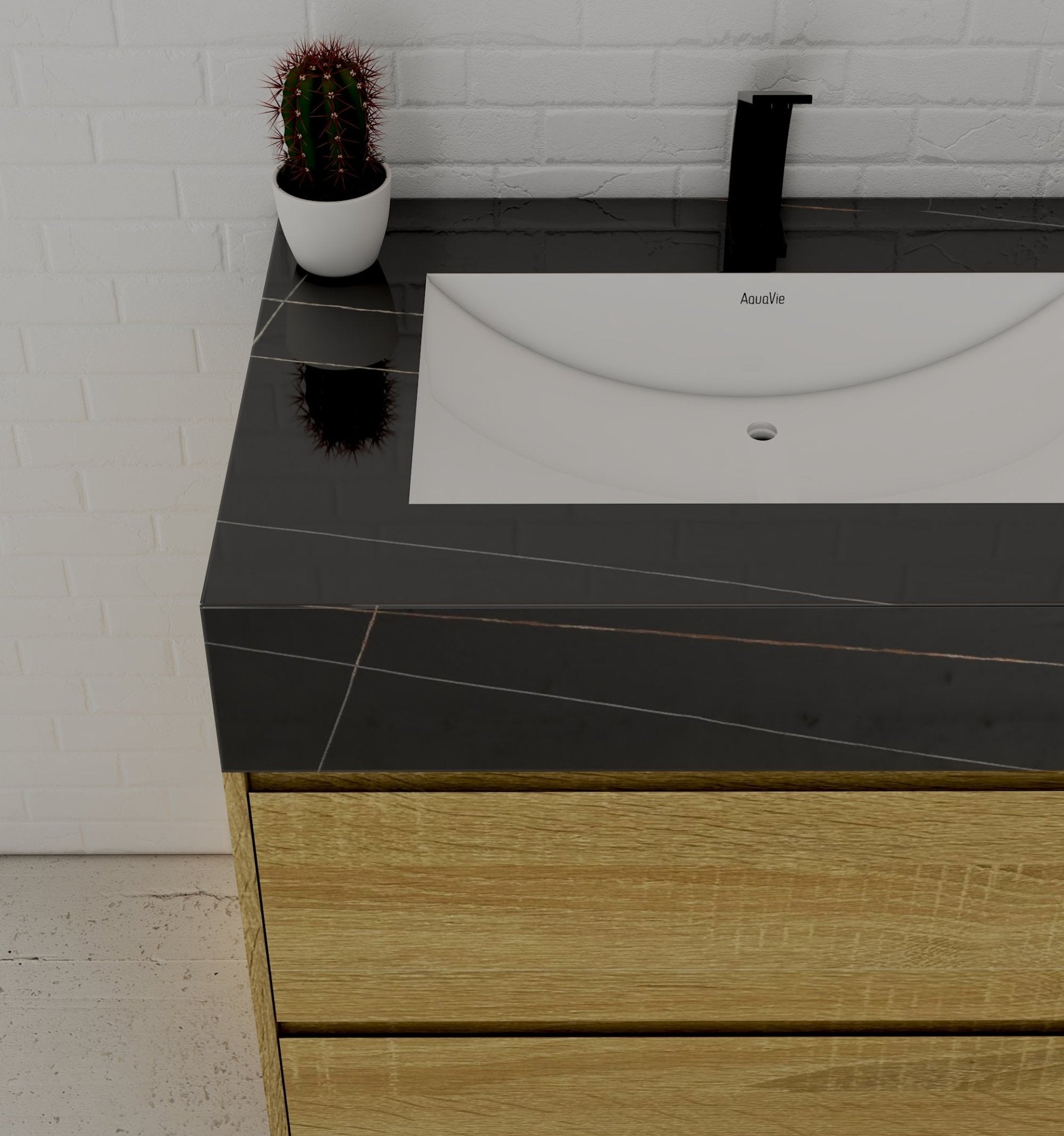 32", 36", 40" Sintered Stone Top with Nature Oak Floating Bathroom Vanity - VanityBlack Marquina Gold Veins NeoNova Decor