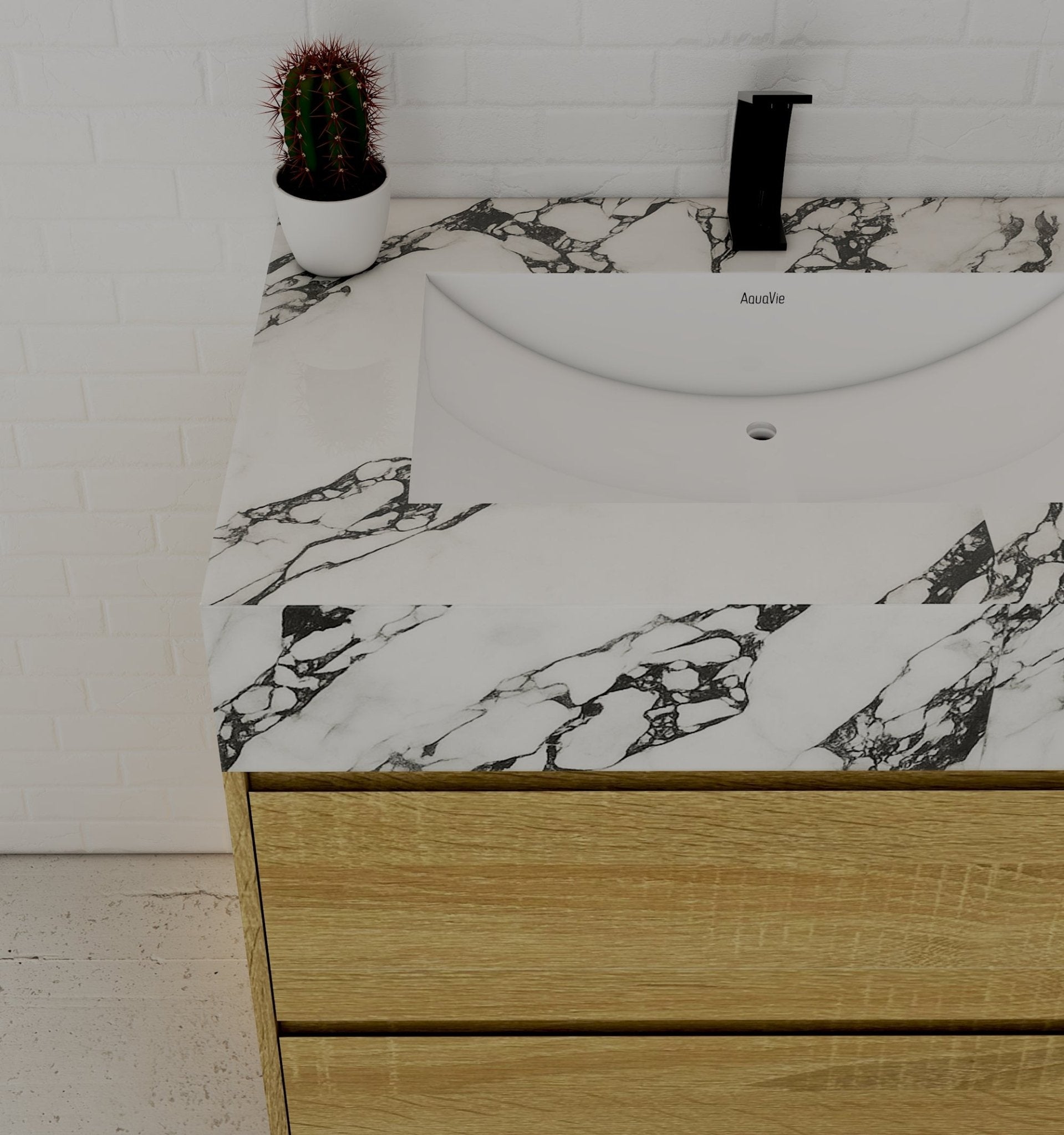 32", 36", 40" Sintered Stone Top with Nature Oak Floating Bathroom Vanity - VanityCalacatta Black NeoNova Decor