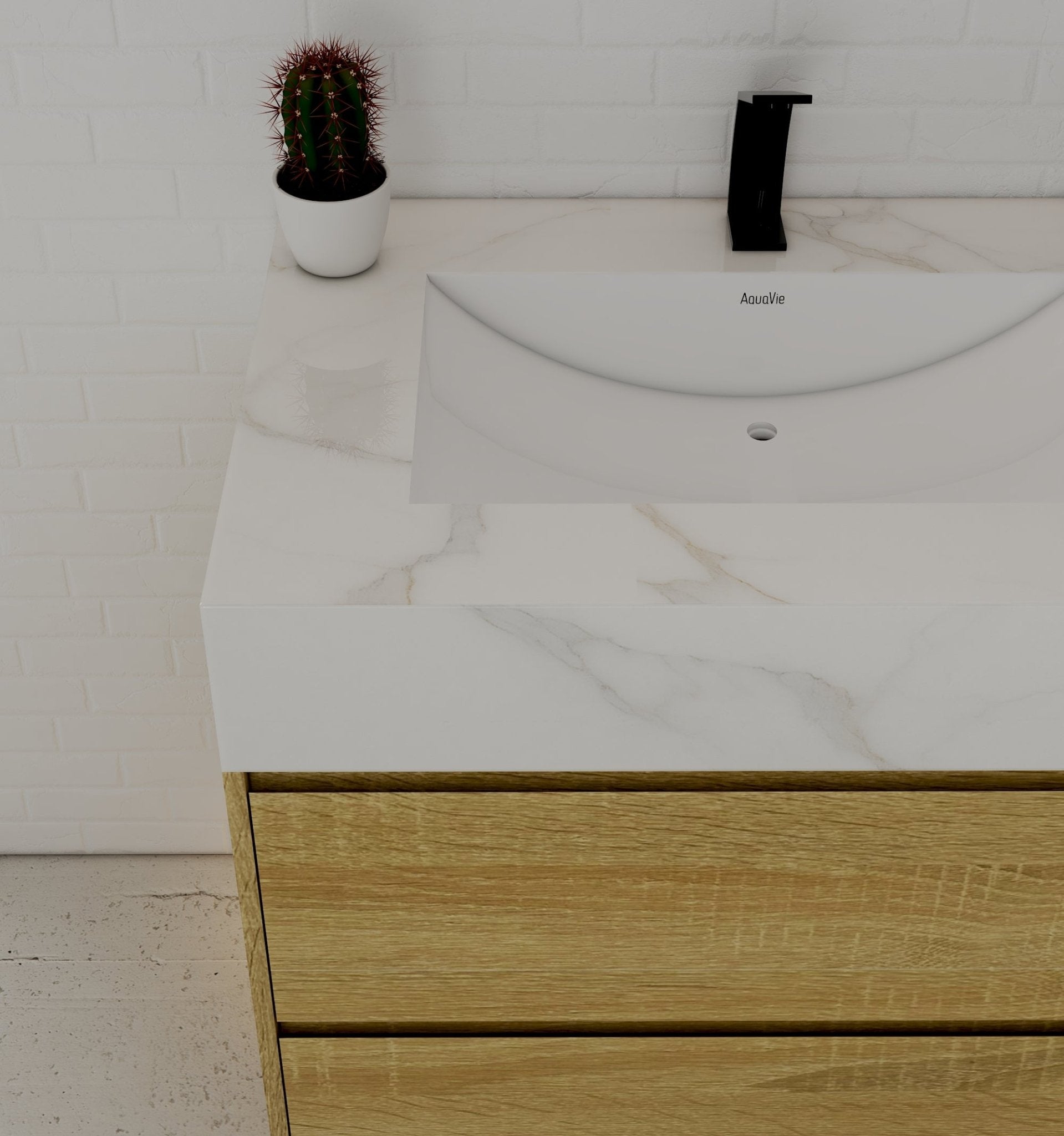 32", 36", 40" Sintered Stone Top with Nature Oak Floating Bathroom Vanity - VanityCalacatta Gold NeoNova Decor